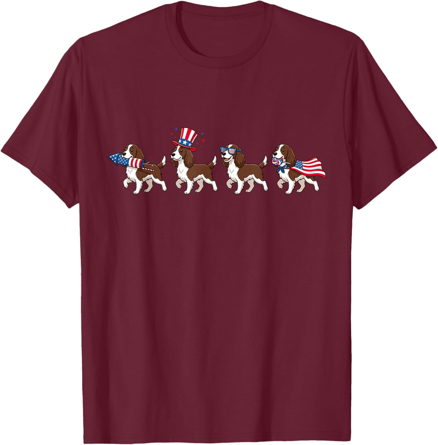 English Springer Spaniel USA Flag Memorial Day 4th of July T-Shirt - T-Shirt | Maroon