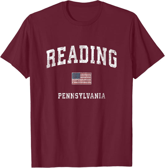 Reading Pennsylvania PA Vintage American Flag Sports Design T-Shirt - T-Shirt | Maroon