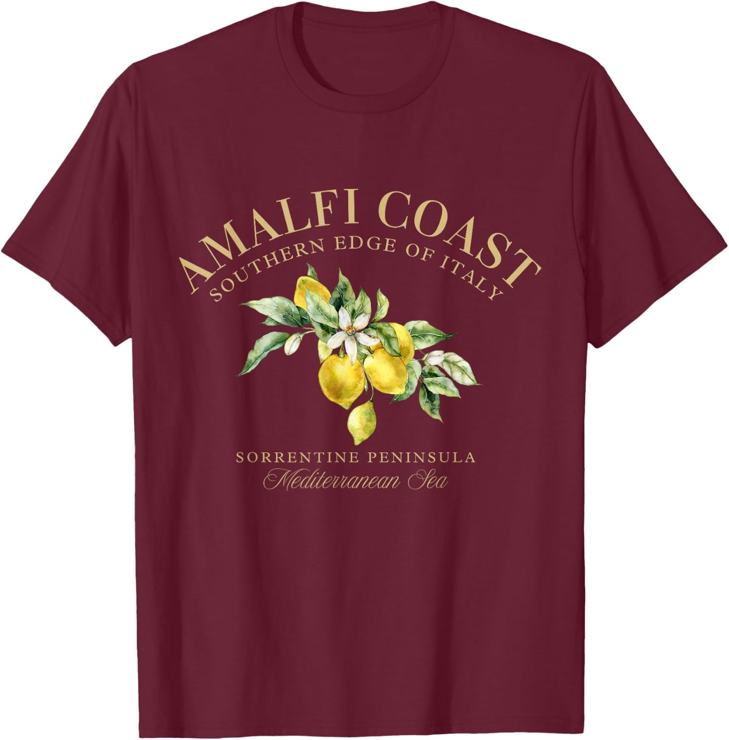 Amalfi Coast Lemons Sorrentine Peninsula, Mediterranean Sea T-Shirt - T-Shirt | Maroon