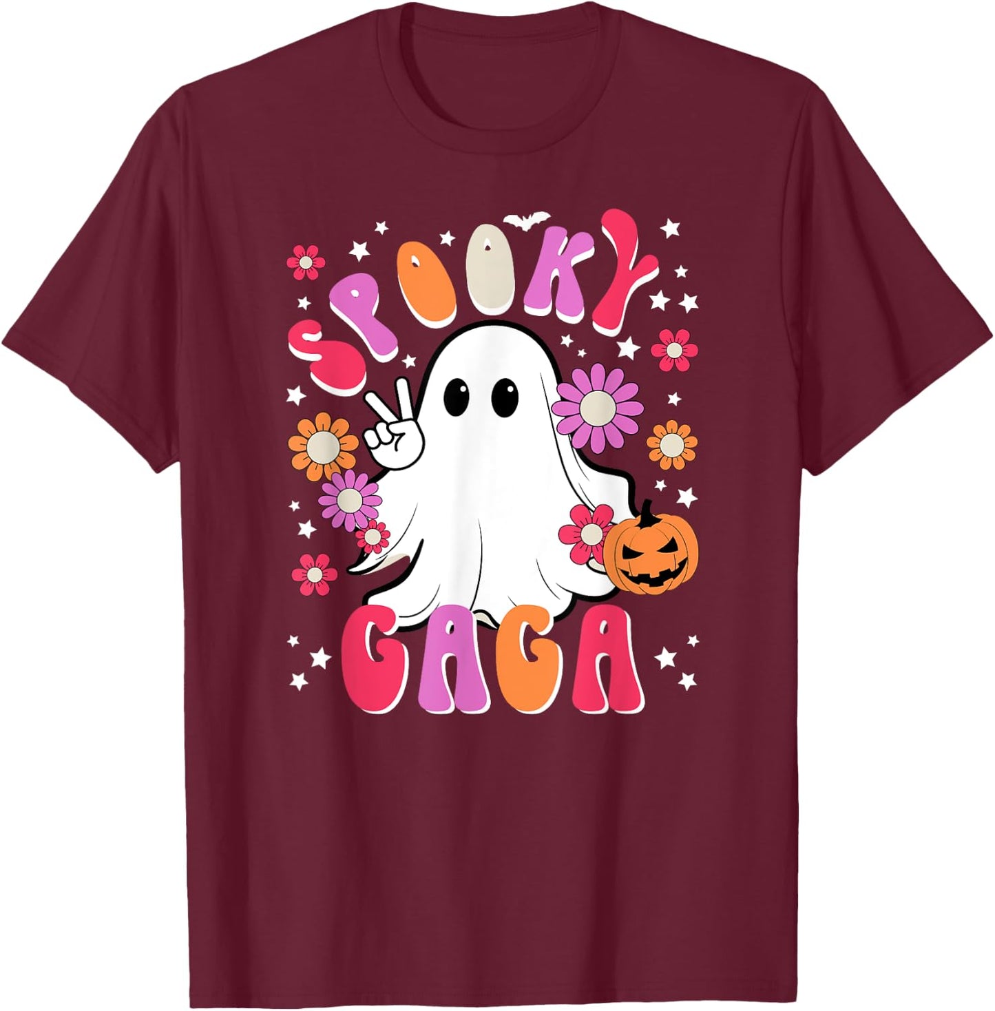 Spooky Gaga Grandma Halloween Gaga Grandmother Groovy T-Shirt - T-Shirt | Maroon