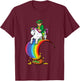 Leprechaun Riding Unicorn Over Rainbow & Pot of Gold T-Shirt - T-Shirt | Maroon