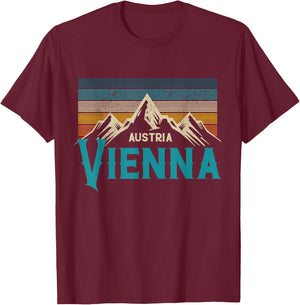 Vienna Austria Vienna Vintage Mountains Alps Ski Souvenir T-Shirt - T-Shirt | Maroon
