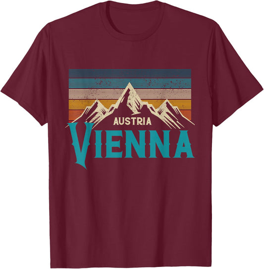 Vienna Austria Vienna Vintage Mountains Alps Ski Souvenir T-Shirt - T-Shirt | Maroon