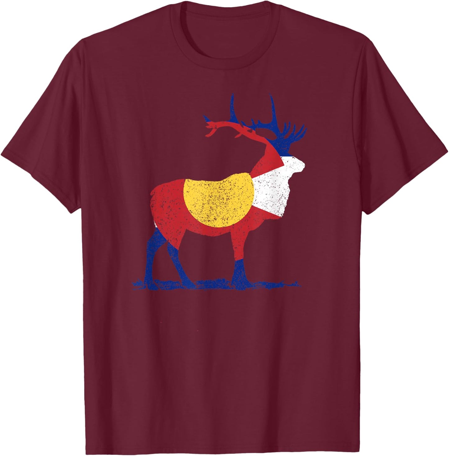 Colorado Elk Hunting CO Flag Nature Hiking Elk Hunter Gift T-Shirt - T-Shirt | Maroon