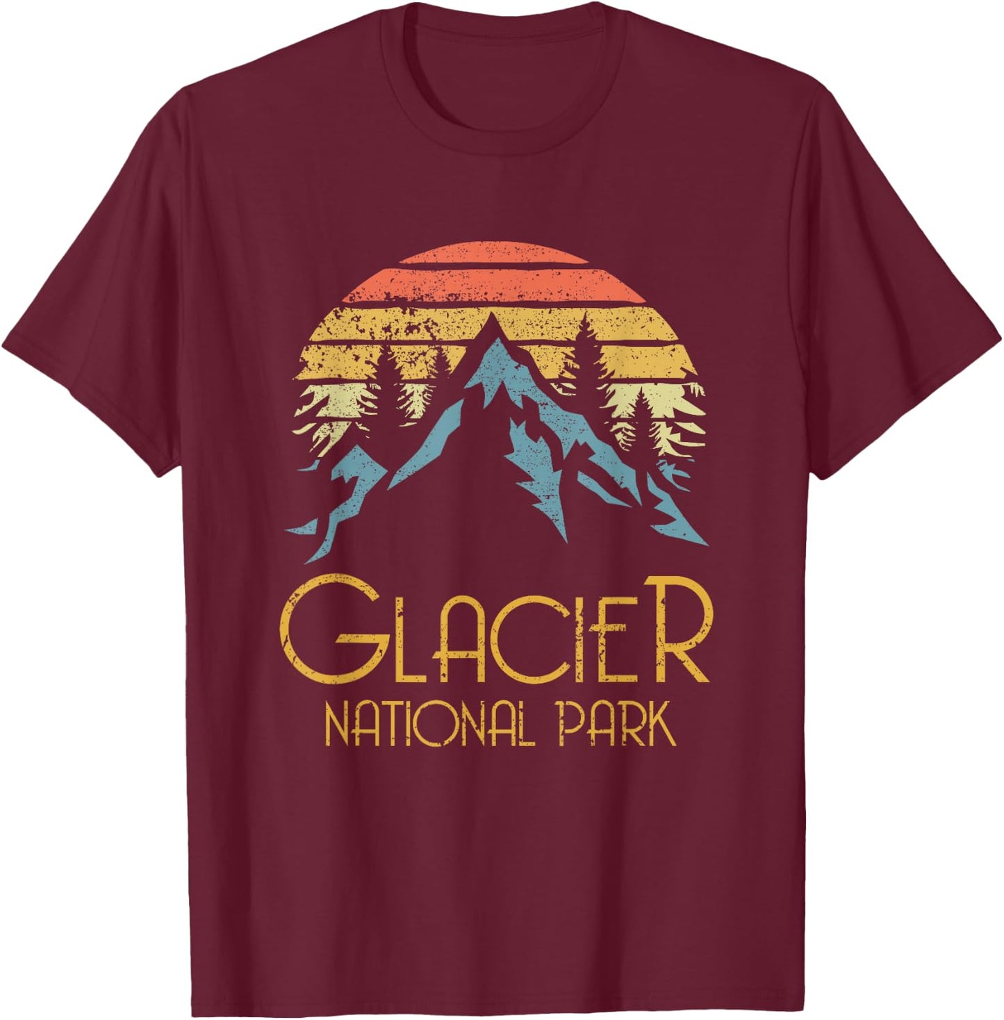 Vintage Glacier National Park Montana Retro T Shirt T-Shirt - T-Shirt | Maroon