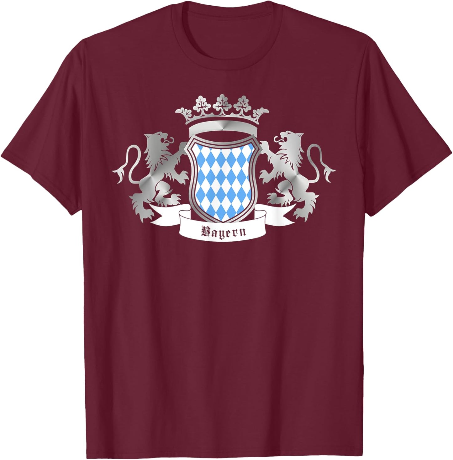 German Bavarian Silver Crest Oktoberfest Beer Lover Design T-Shirt - T-Shirt | Maroon