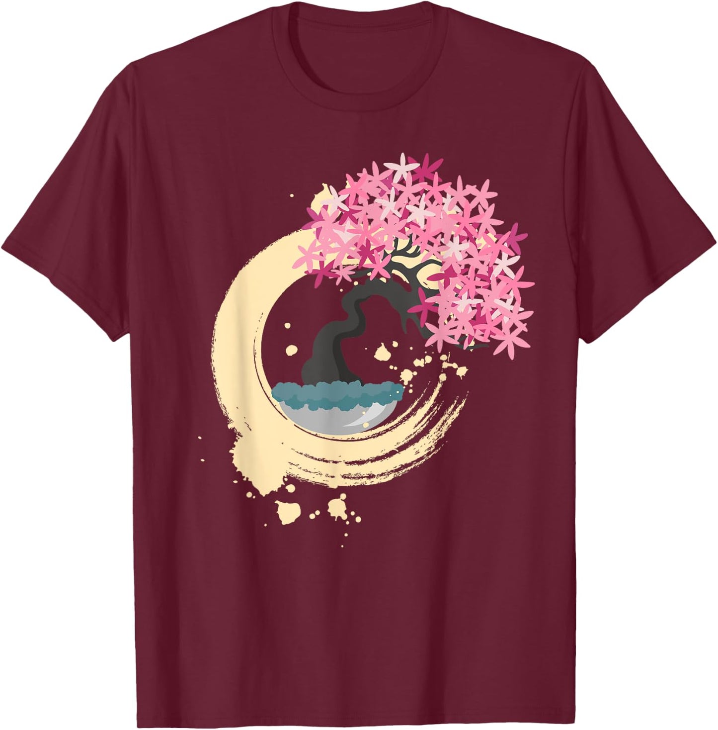 Enso Shirt Zen Circle Pink Bonsai Tree in Enso Ring T-Shirt - T-Shirt | Maroon