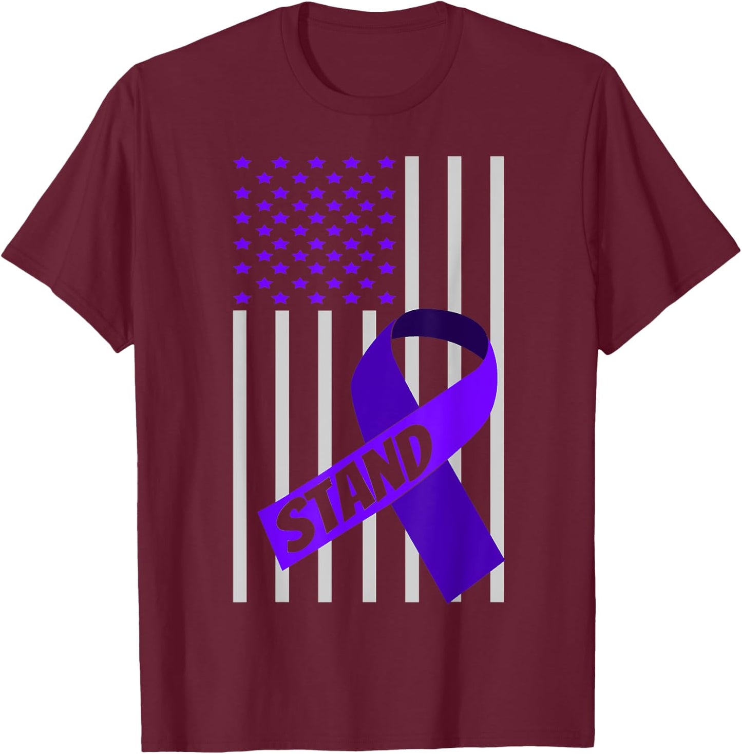 USA Flag Purple Ribbon Products Opioid Overdose Awareness Men T-Shirt - T-Shirt | Maroon