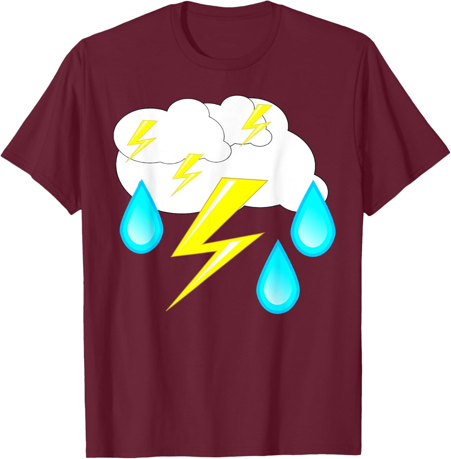 Lightning Bolts Rain Drops Thunder Storm Cloud Costume Shirt T-Shirt - T-Shirt | Maroon
