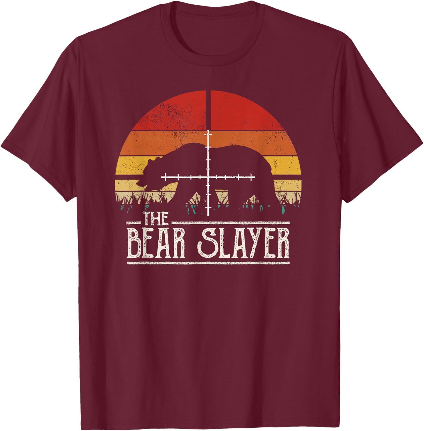 Vintage Sunset Retro Style Bear Hunting Bear Slayer T-Shirt - T-Shirt | Maroon
