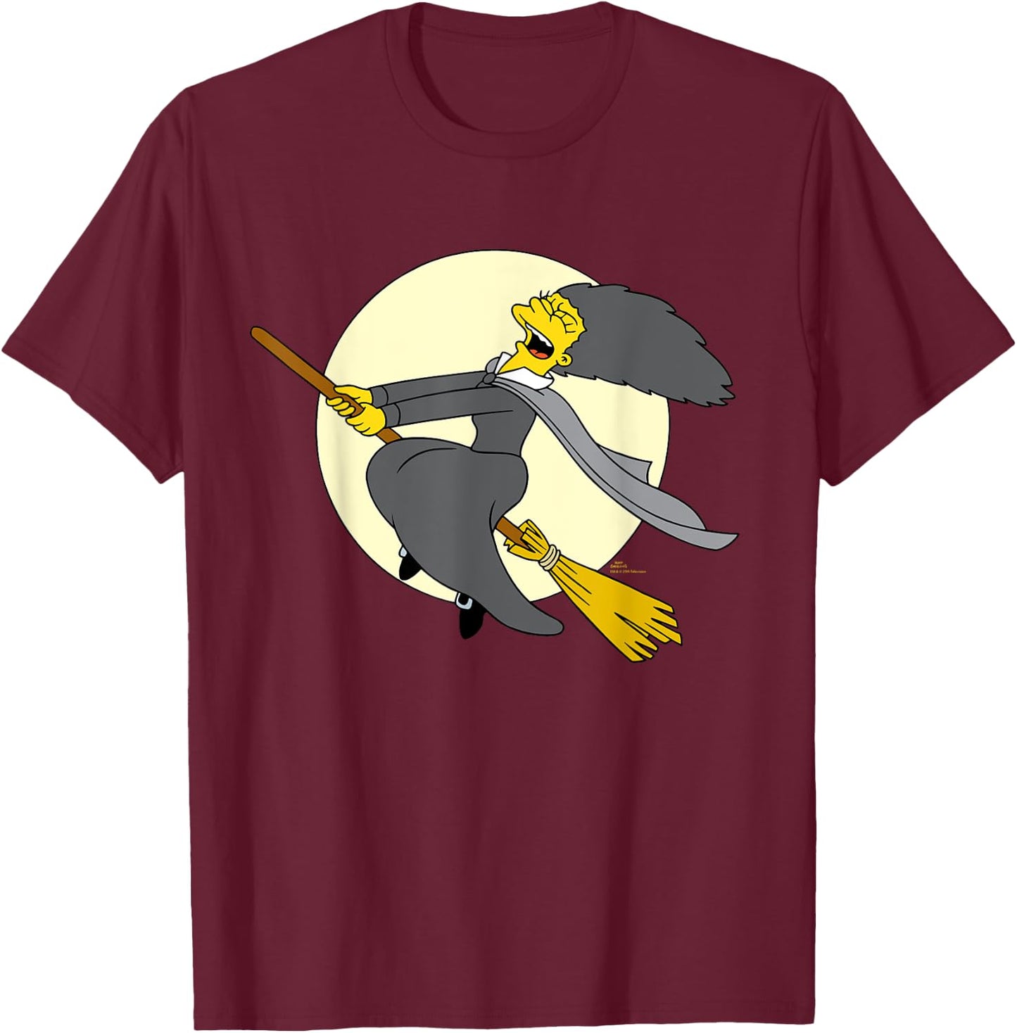 The Simpsons Halloween Witch Costume Marge on Flying Broom T-Shirt - T-Shirt | Maroon