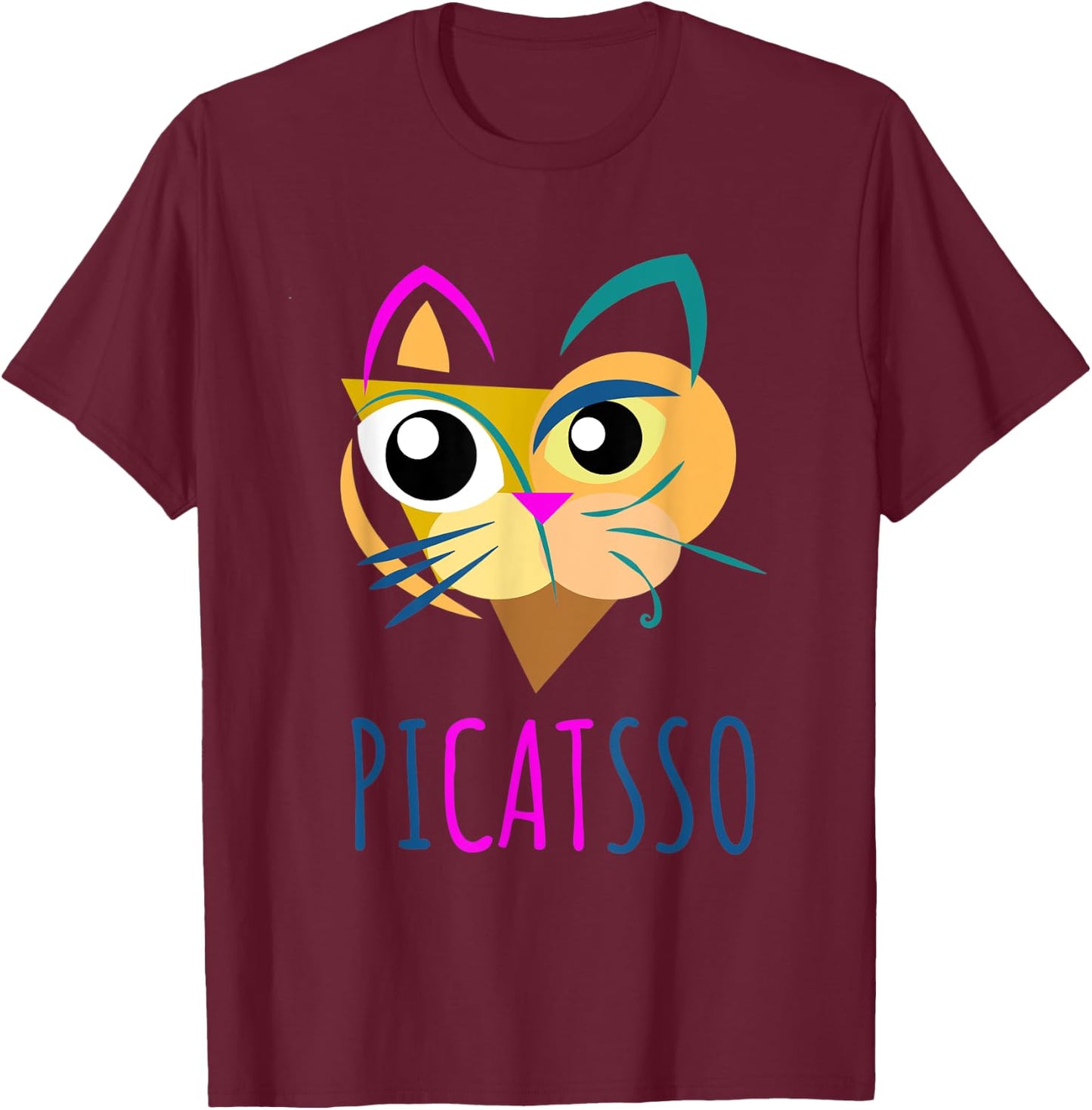 Funny Abstract Cat Art Picatsso Shirt For Art Teachers Men Women Kids T-Shirt - T-Shirt | Maroon