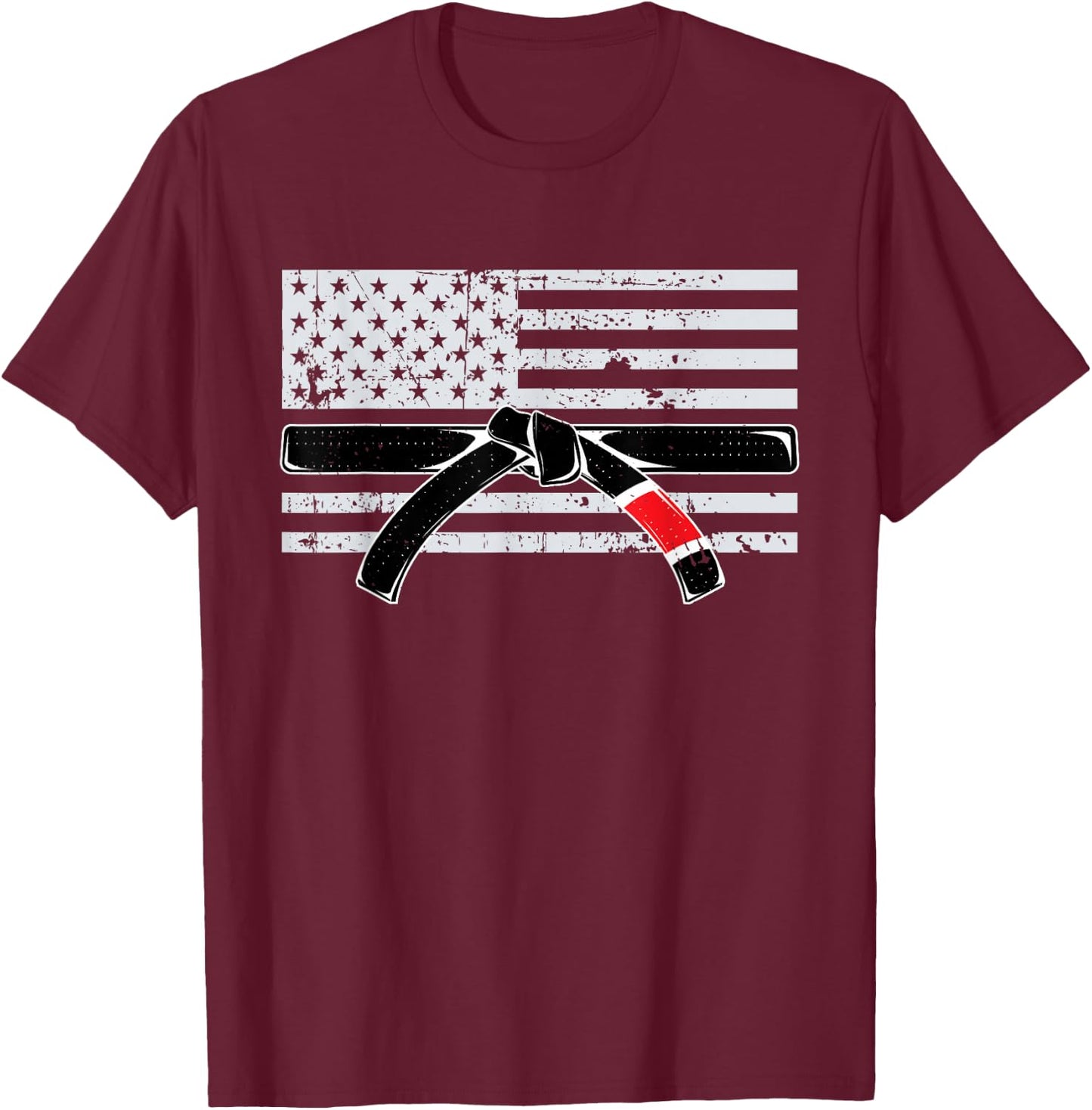 American Flag Jiu Jitsu Black Belt Ranking BJJ Jiujitsu Gift T-Shirt - T-Shirt | Maroon