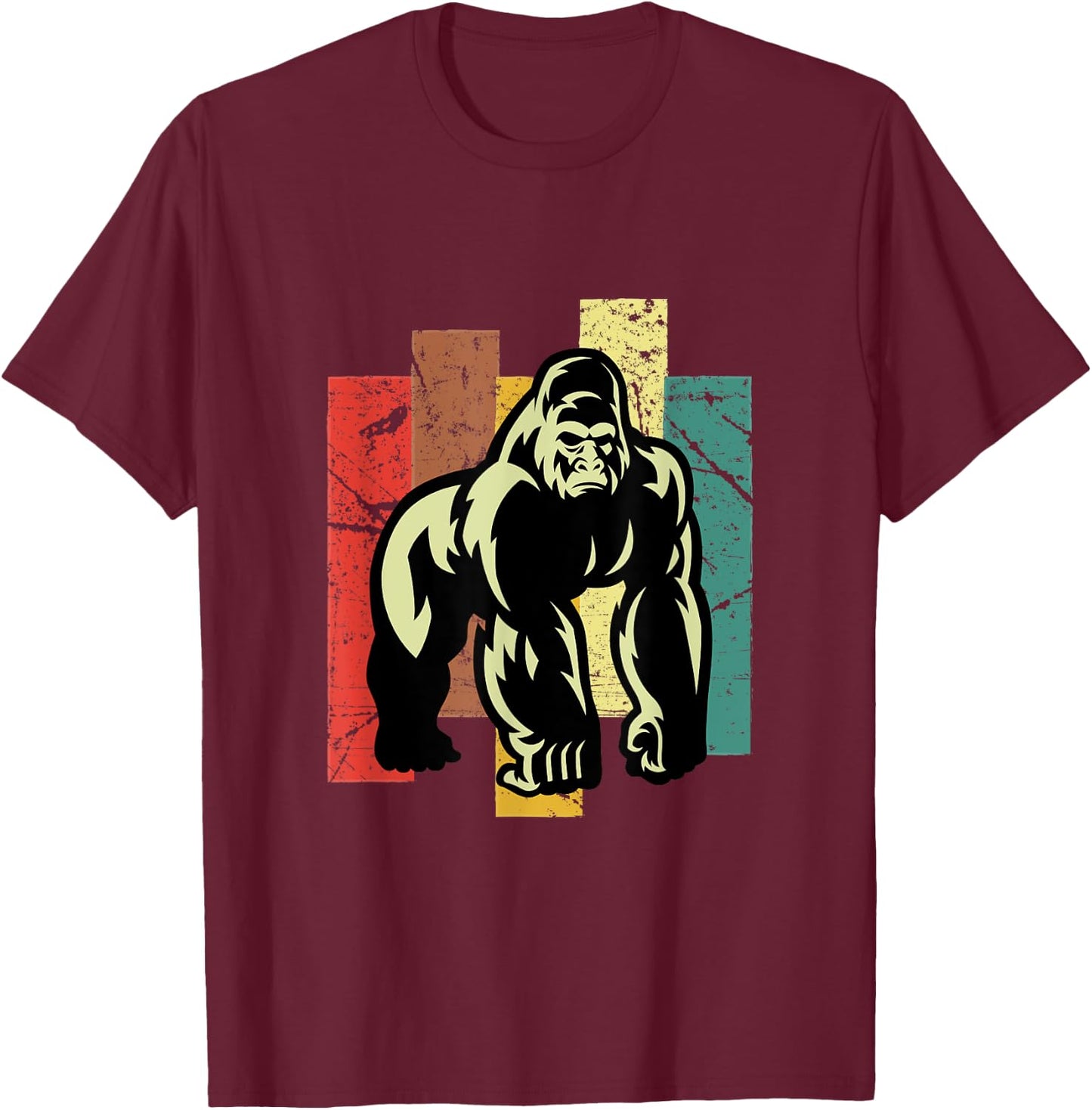 Gorilla Shirt Retro 70s Vintage Animal Lover Art T-Shirt - T-Shirt | Maroon