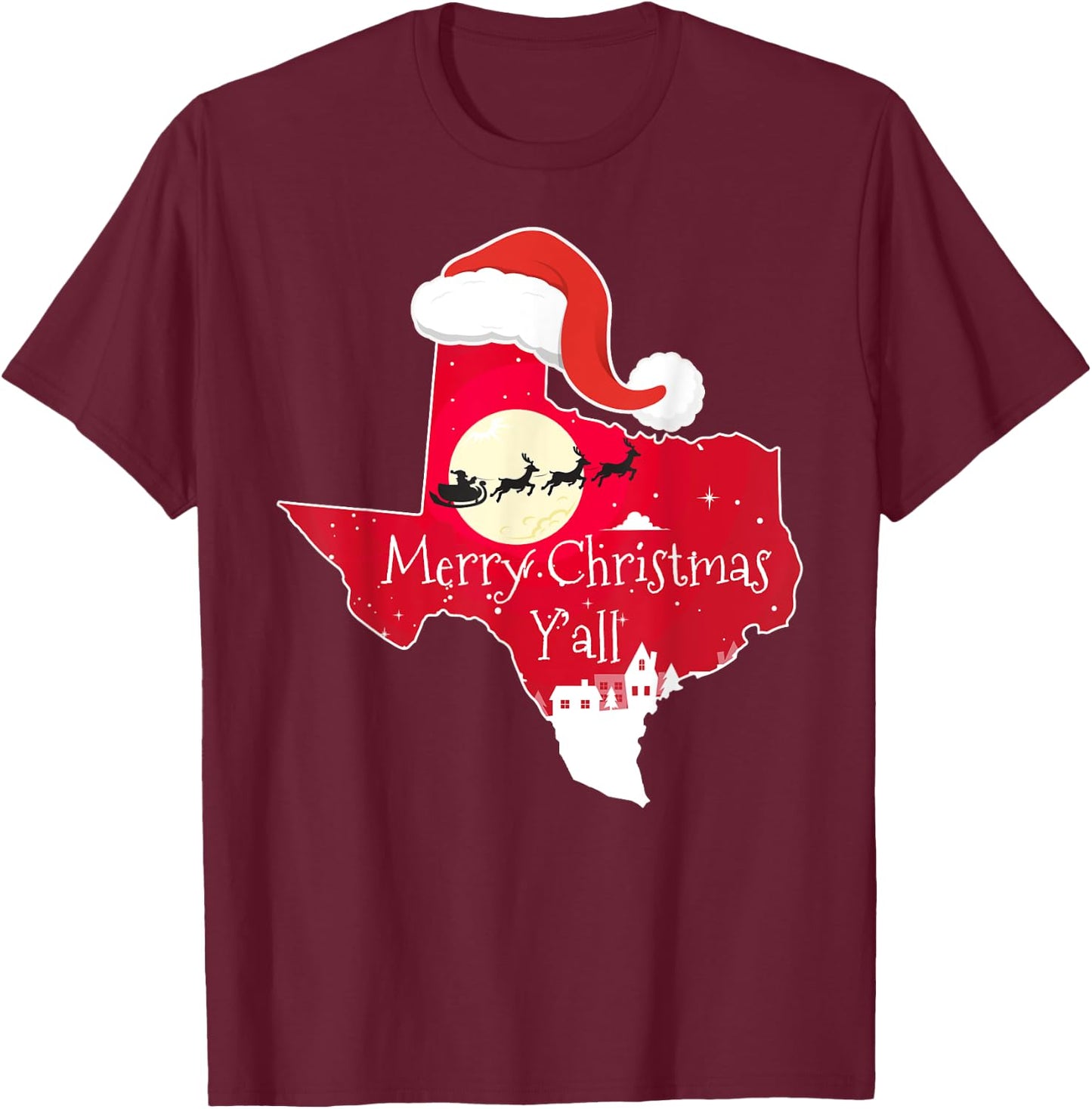 Texas Christmas Merry Christmas Y'all TX Santa Shirt T-Shirt - T-Shirt | Maroon