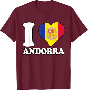 I Love Andorra Andorran Flag Heart Andorran Roots Andorra T-Shirt - T-Shirt | Maroon
