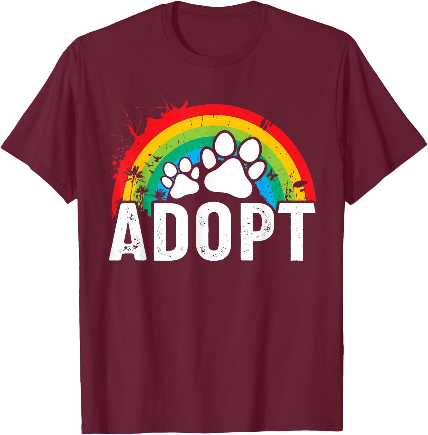 Vintage Rainbow Adopt A Dog Rescue Foster Adoption Month Women Kids T-Shirt - T-Shirt | Maroon