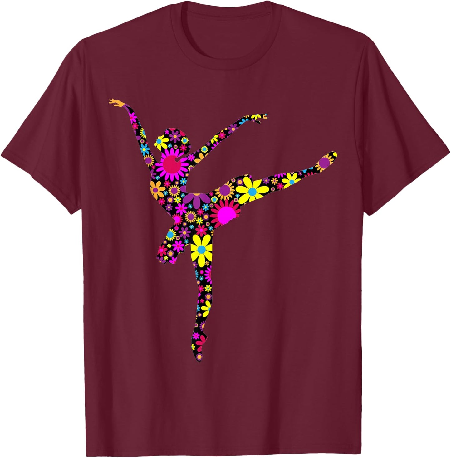 Colorful Flower Ballerina Girl | Gift Ballet T-Shirt - T-Shirt | Maroon