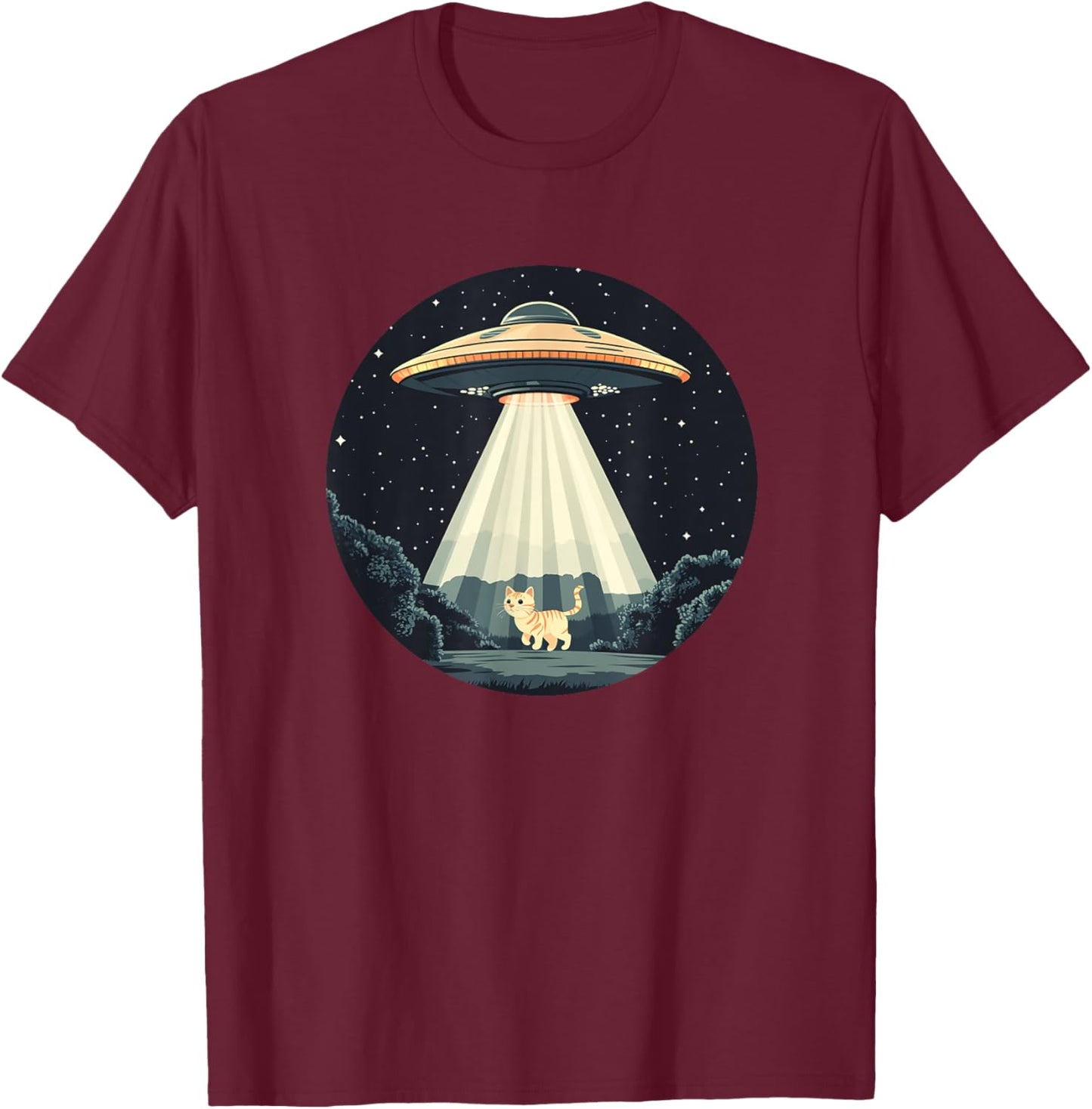 Funny UFO Beaming a Cat for Space Enthusiasts Women Kids T-Shirt - T-Shirt | Maroon