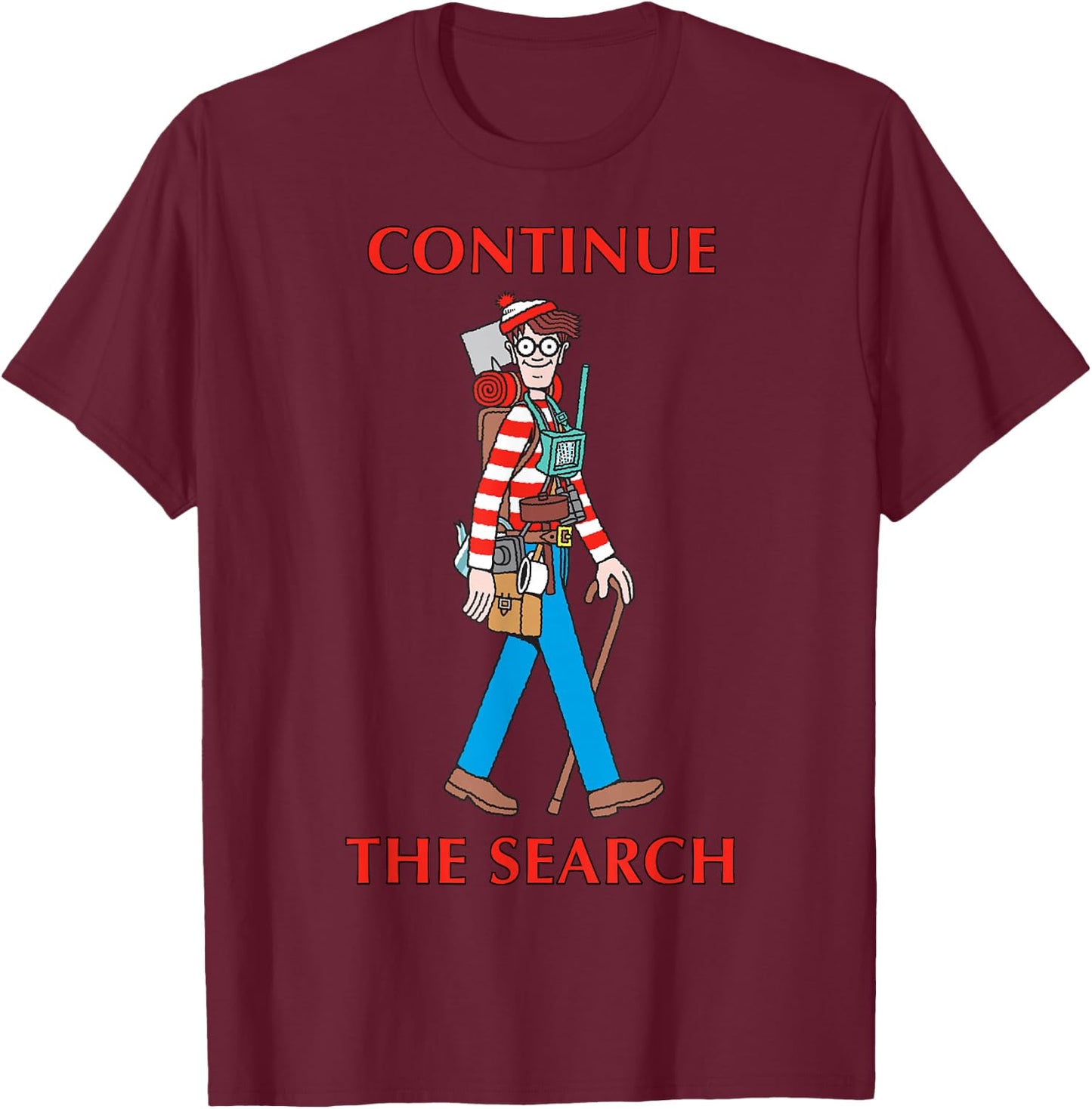 Where's Waldo Continue The Search Portrait Graphic T-Shirt - T-Shirt | Maroon