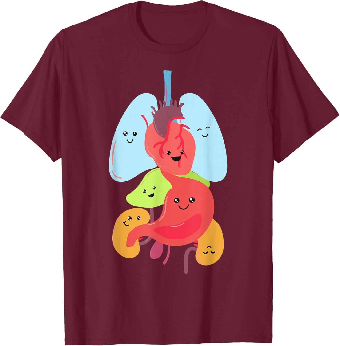 Cute Anatomy - Internal Organs Body T-Shirt - T-Shirt | Maroon