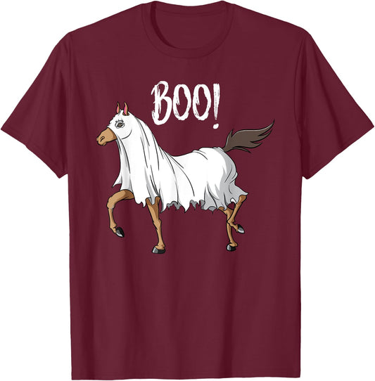 Horse Ghost Costume Funny Equestrian Horse Lover Halloween T-Shirt - T-Shirt | Maroon