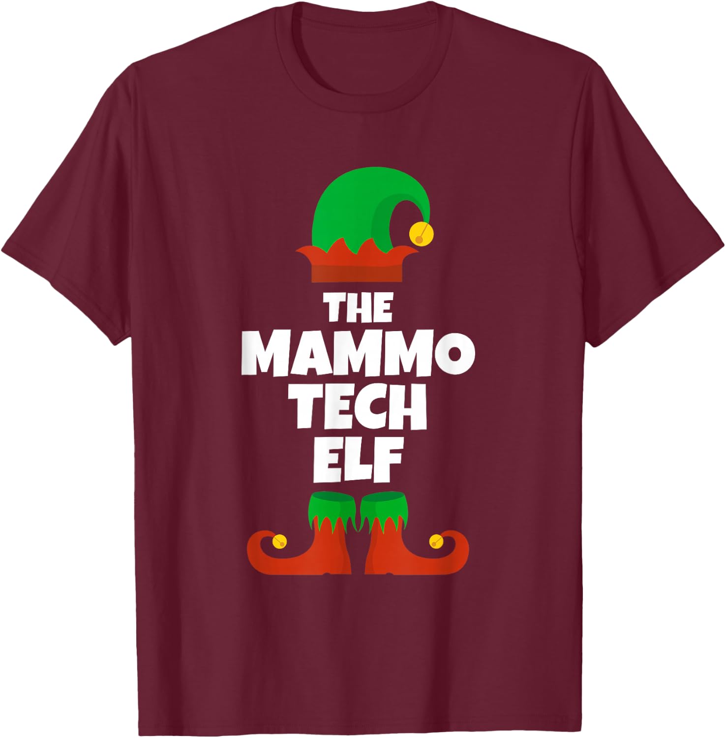 I'm The Mammo Tech Elf Family Pajama Christmas Mammography T-Shirt - T-Shirt | Maroon