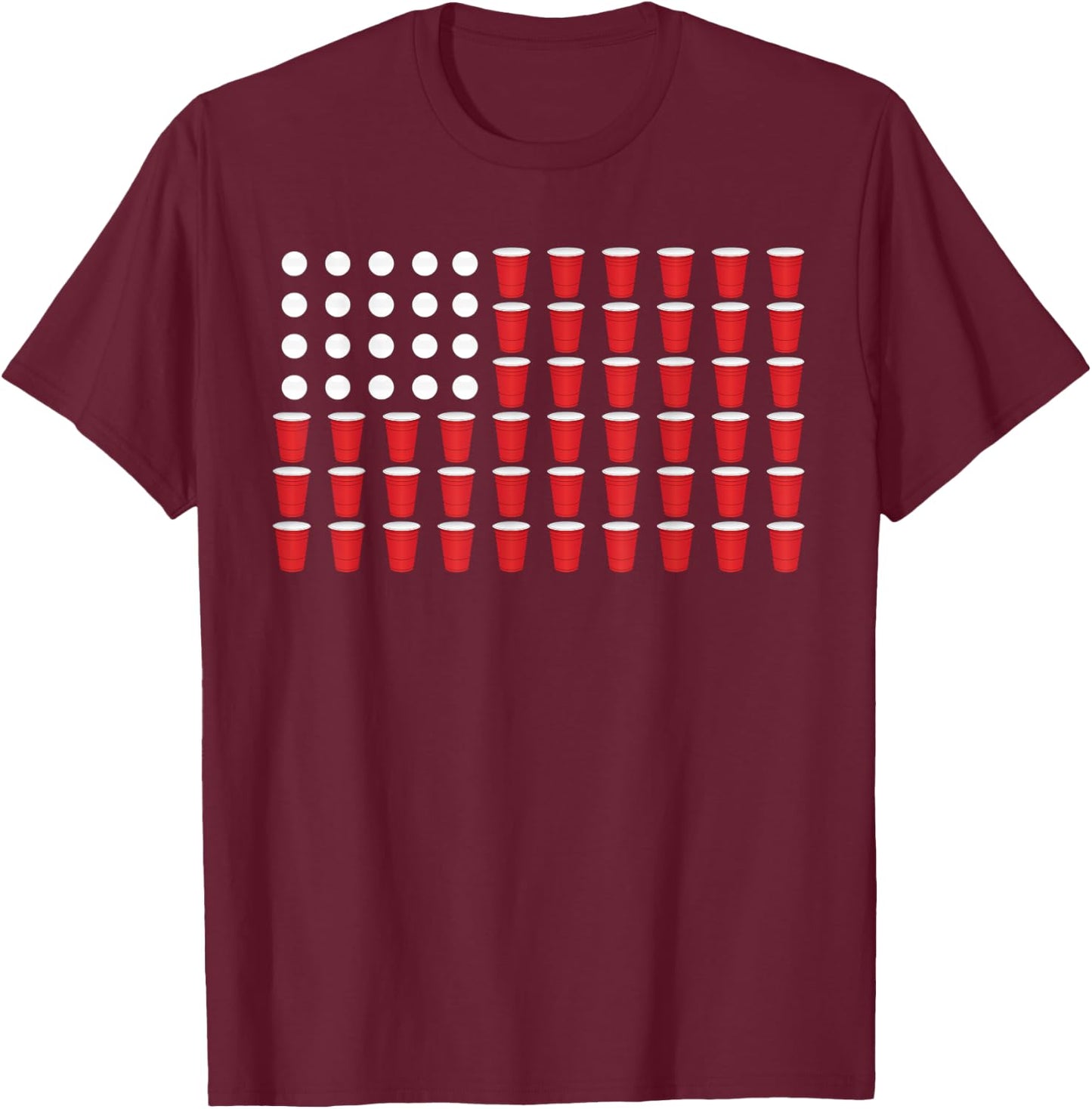 4th Of July T Shirt Gift Beer Pong American Flag Drinking Men T-Shirt - T-Shirt | Maroon