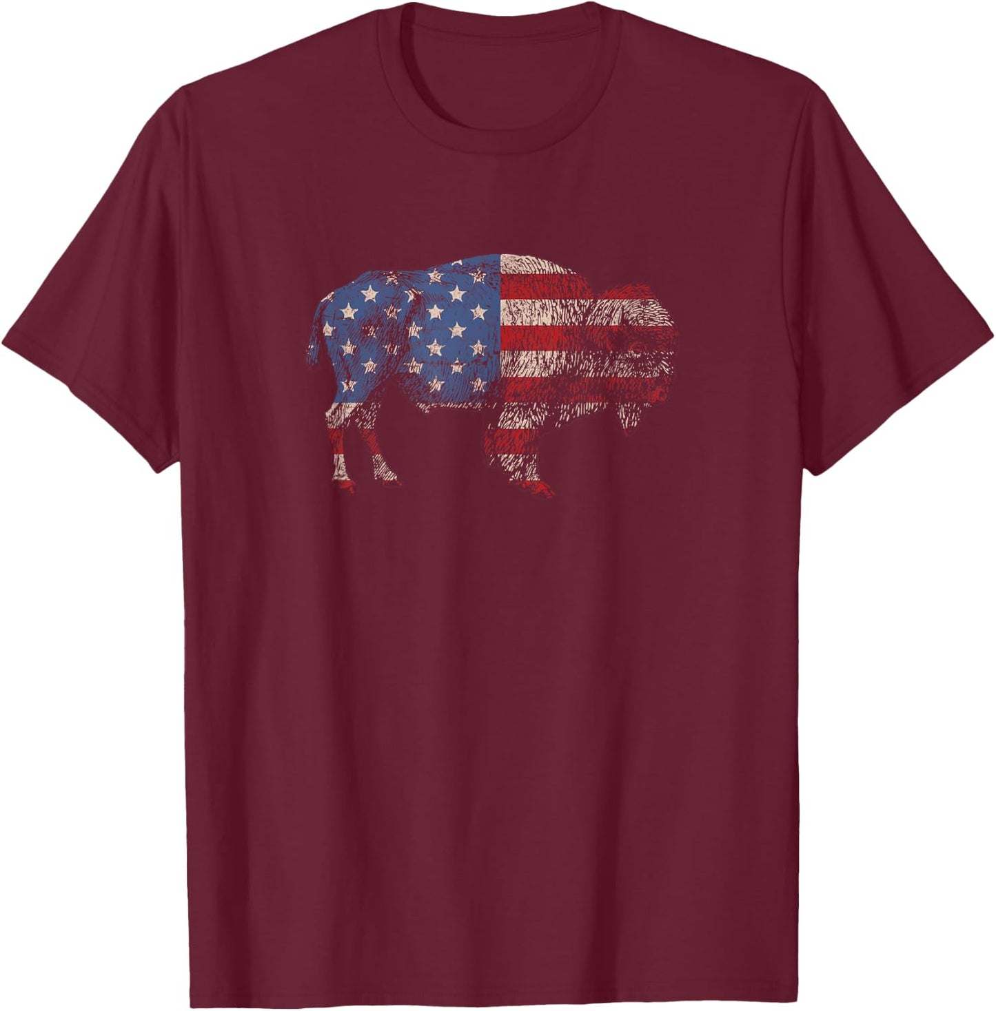 Vintage Retro Bison American Flag Buffalo Simple T-Shirt - T-Shirt | Maroon