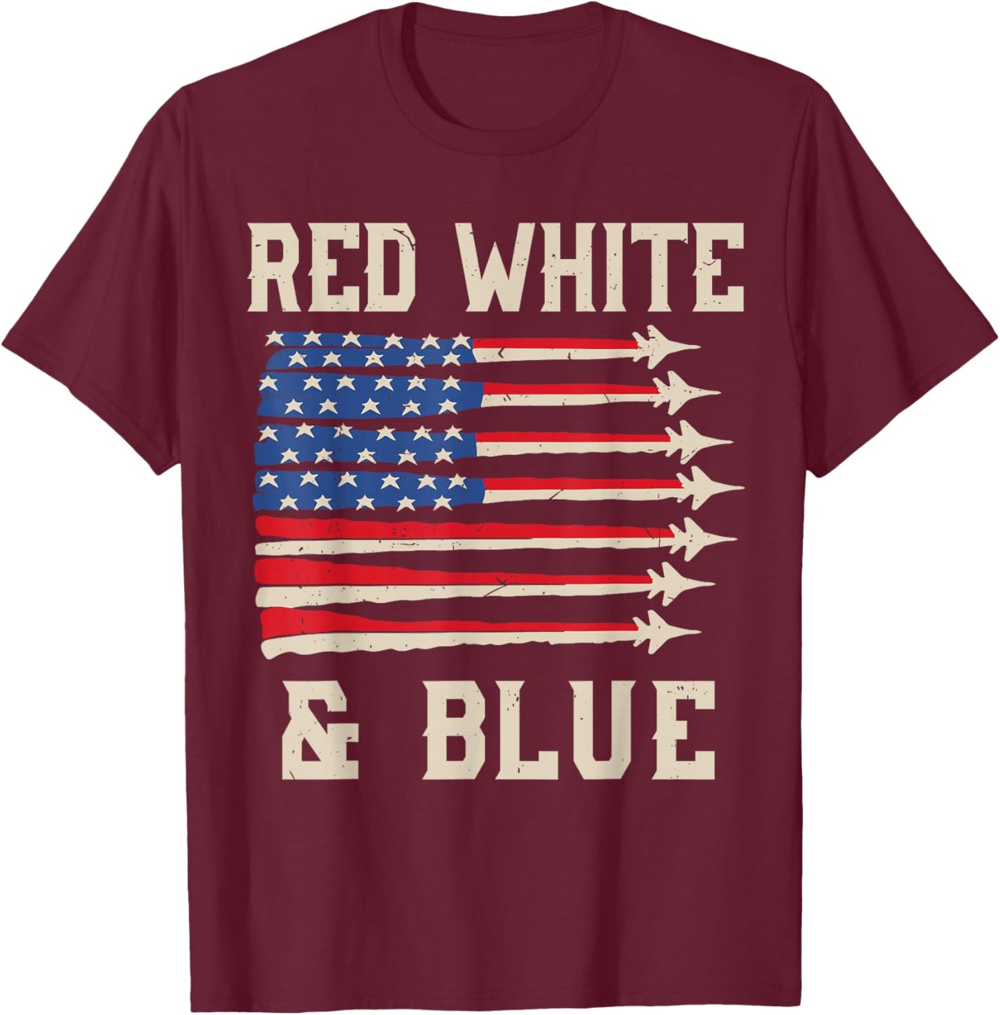 Red White & Blue 4th July Fighter Jet Boy Toddler Patriotic T-Shirt - T-Shirt | Maroon