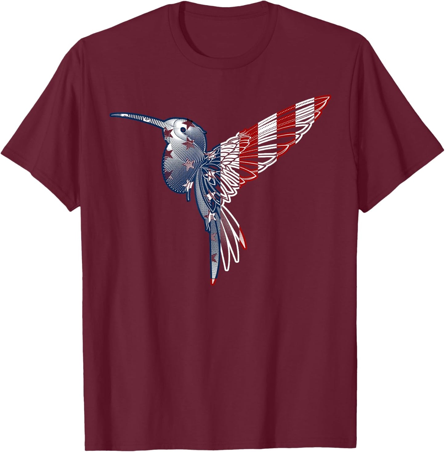 USA American Flag Dot Art Cute Bird Hummingbird 4th of July T-Shirt - T-Shirt | Maroon