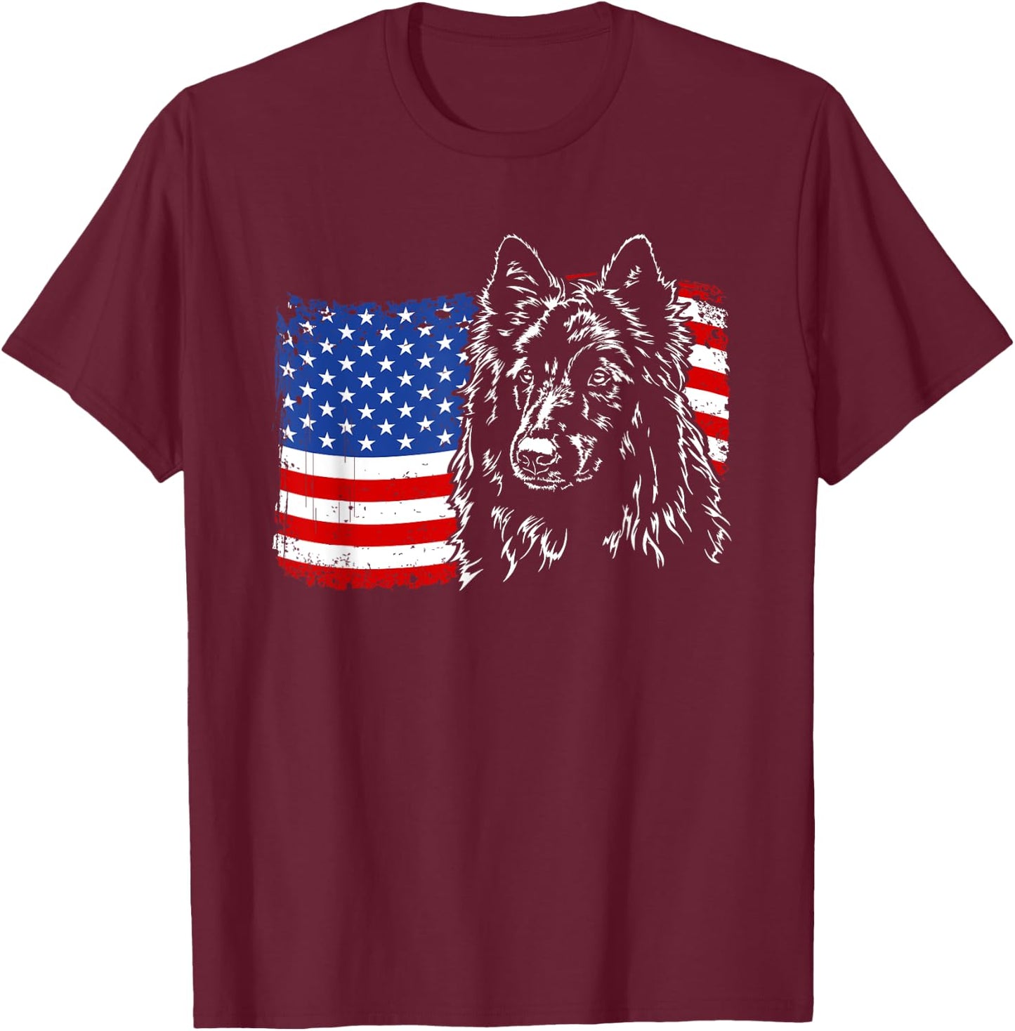Proud Belgian Sheepdog American Flag patriotic dog gift Women Kids Men T-Shirt - T-Shirt | Maroon