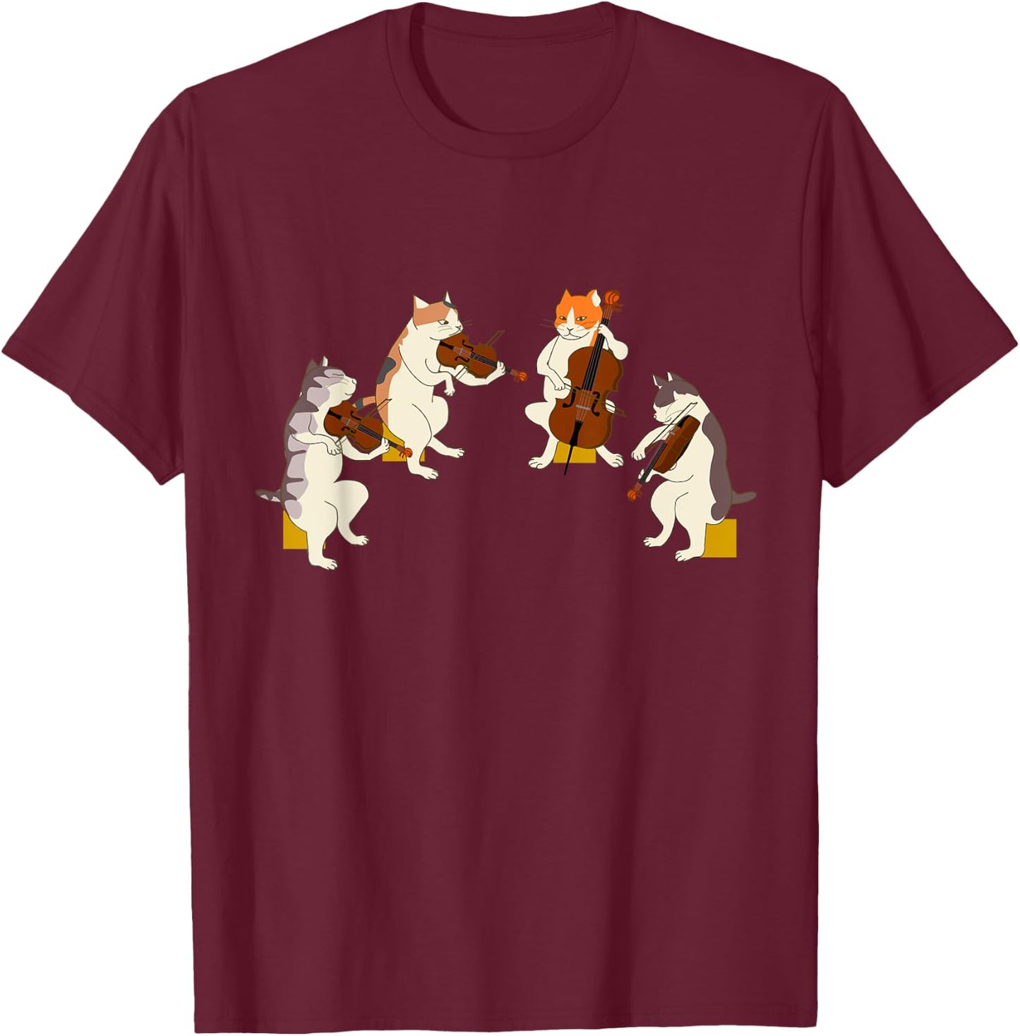 Fun Cats Playing Violin Cello Gift Music Cat Lover Women Kids T-Shirt - T-Shirt | Maroon