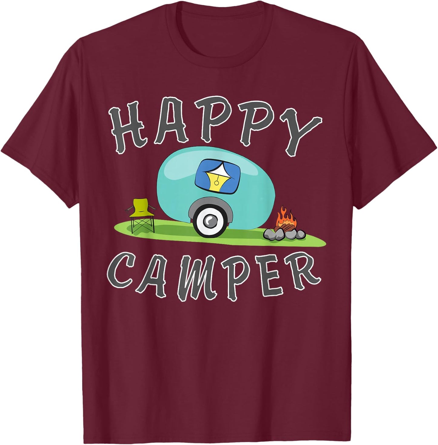 Camping - Happy Camping Trailer Camper T-Shirt - T-Shirt | Maroon