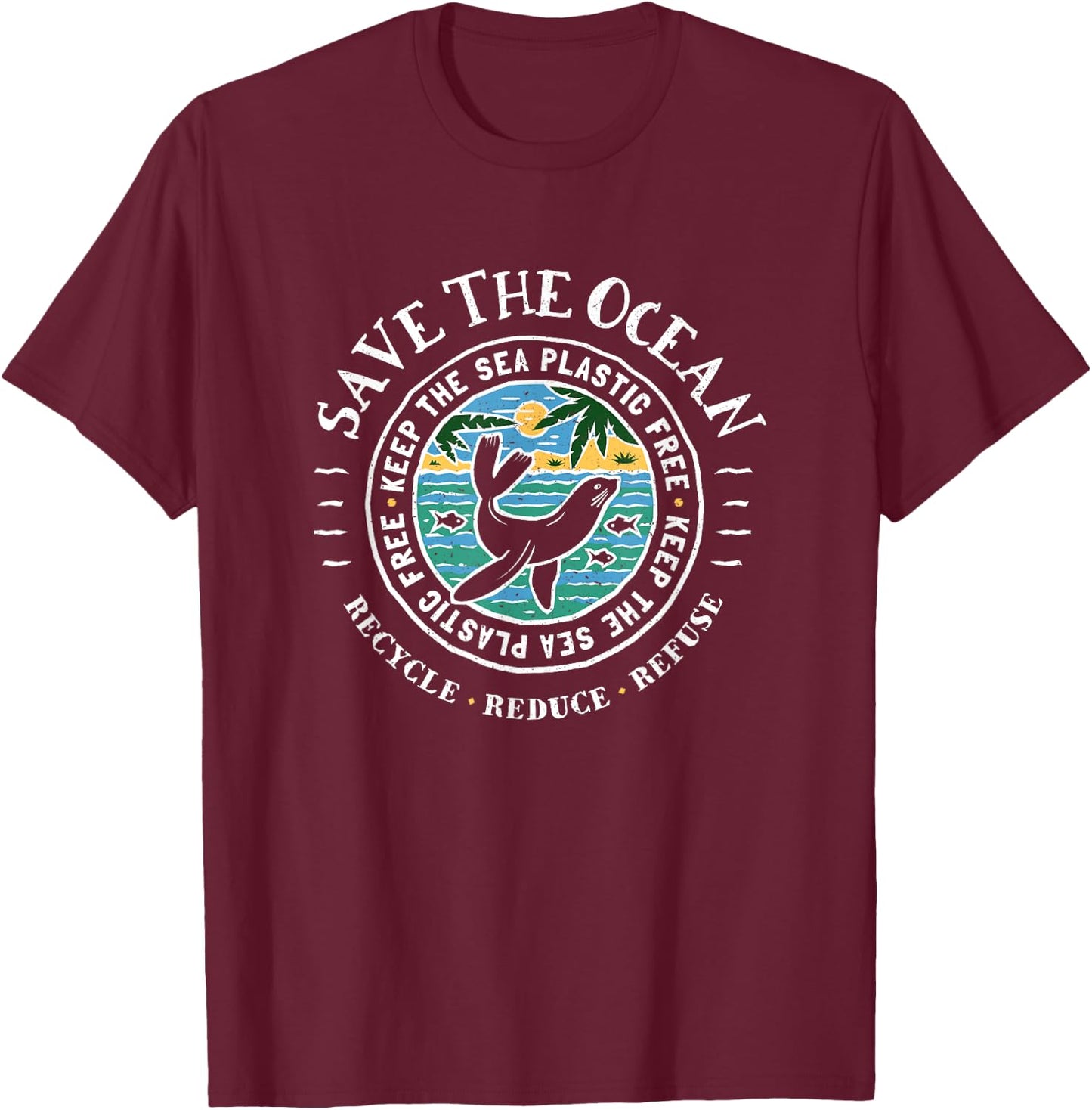 Keep the Sea Plastic Free Seal - Save The Ocean T-Shirt - T-Shirt | Maroon