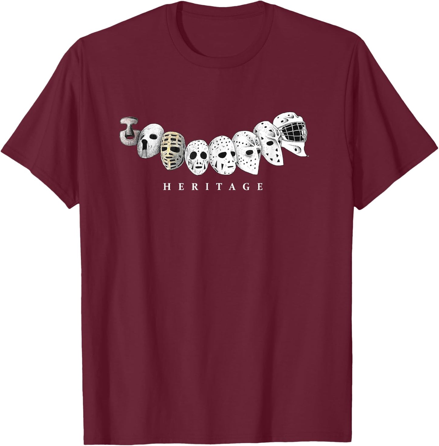 Ice Hockey Goalie Evolution Vintage to Modern Masks T-Shirt - T-Shirt | Maroon