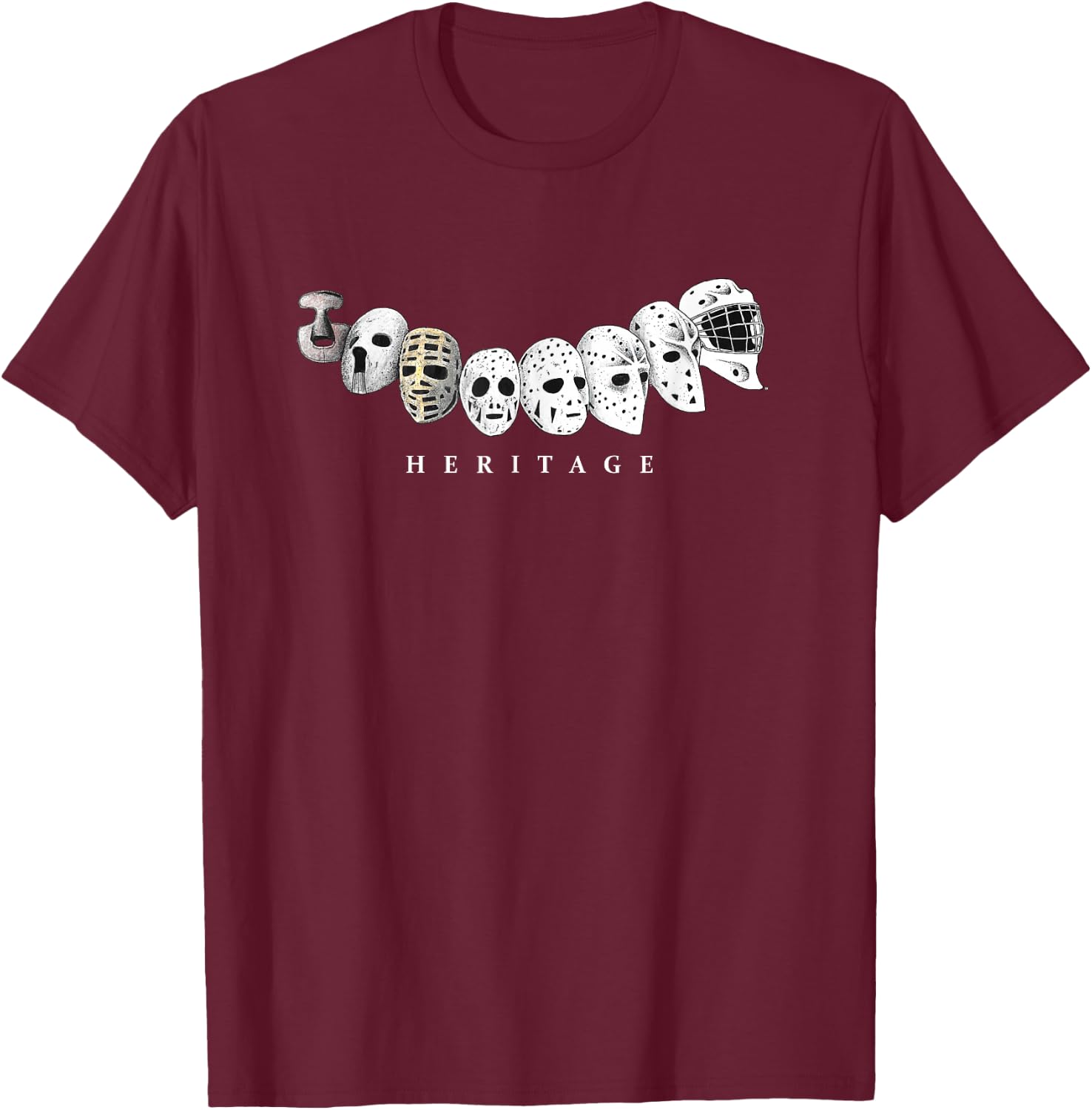 Ice Hockey Goalie Evolution Vintage to Modern Masks T-Shirt - T-Shirt | Maroon
