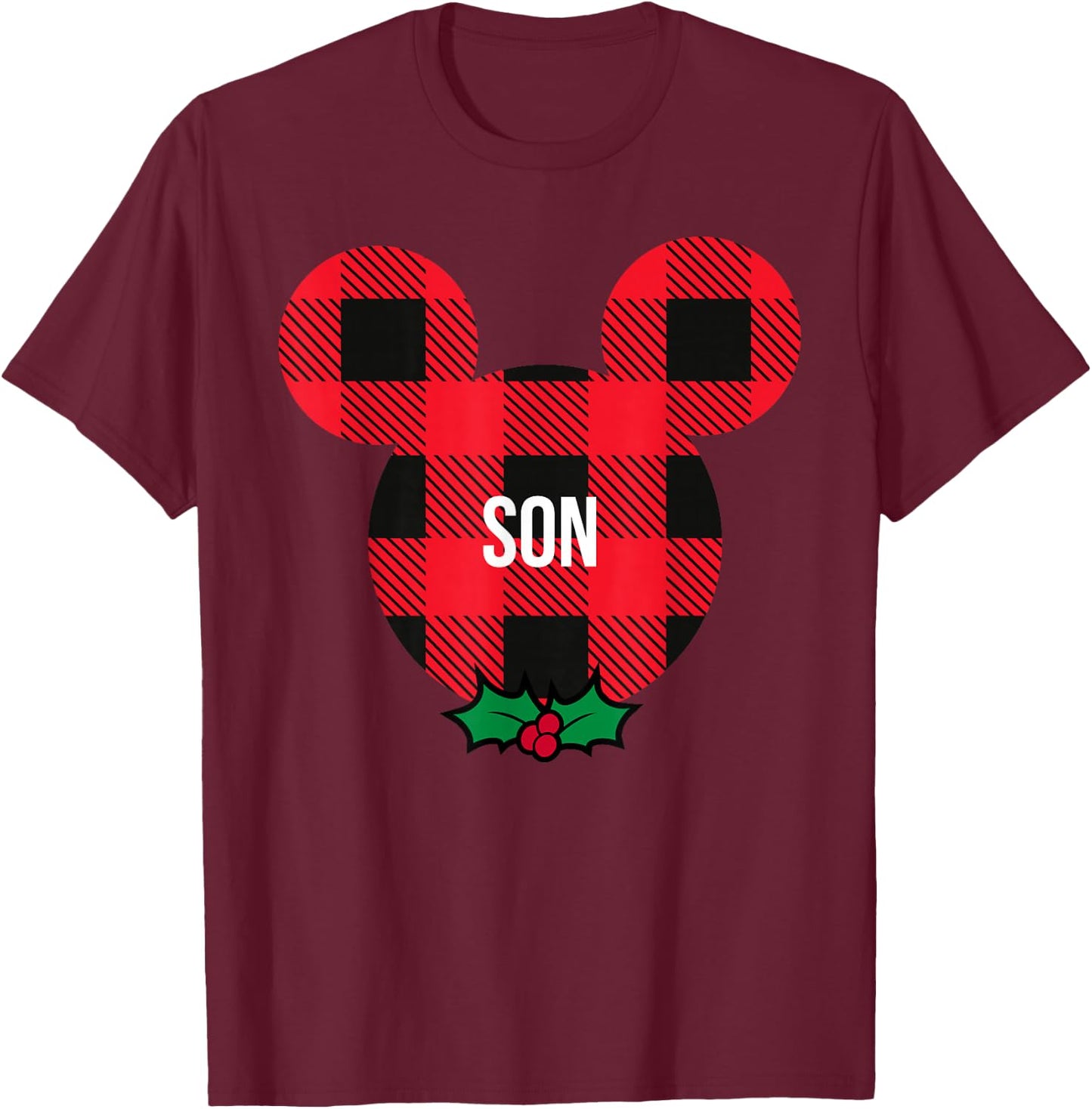Disney Mickey Mouse Family Matching Holiday Plaid Son T-Shirt - T-Shirt | Maroon