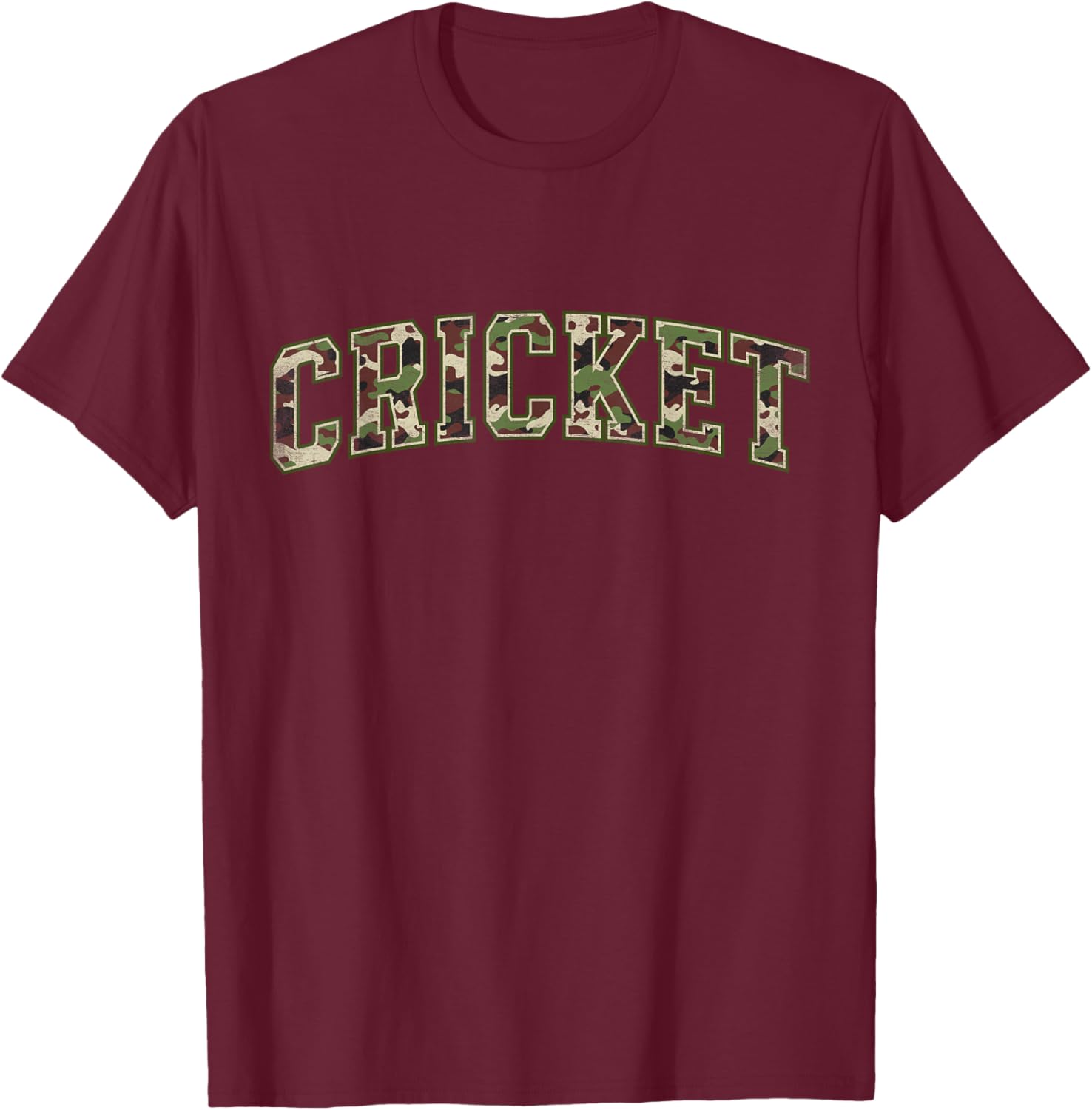 Camo Cricket Camourflage Varsity Text Player Coach T-Shirt - T-Shirt | Maroon