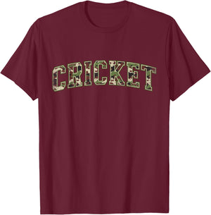 Camo Cricket Camourflage Varsity Text Player Coach T-Shirt - T-Shirt | Maroon