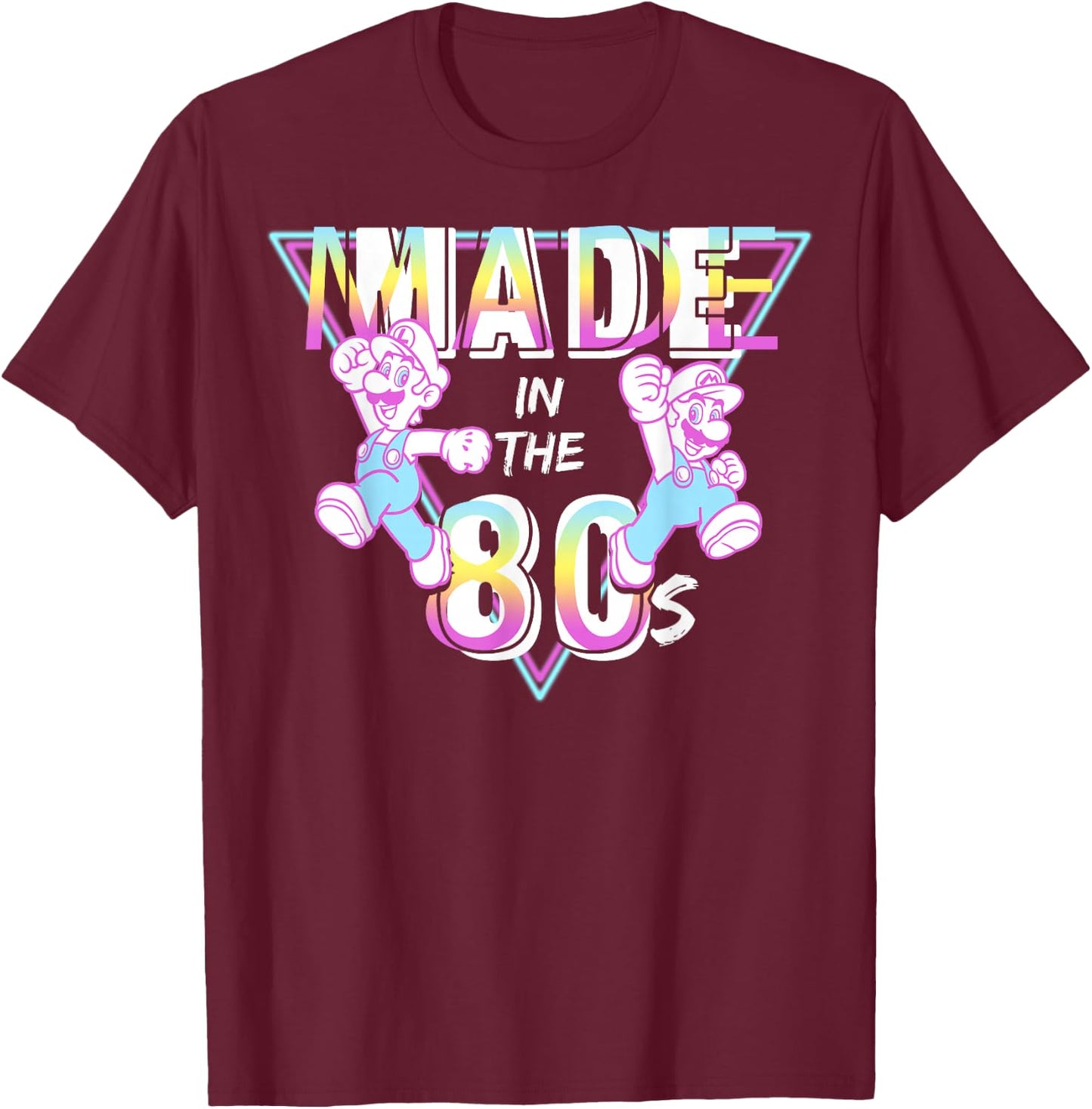 Super Mario Made in The 80s Retro Neon Graphic T-Shirt - T-Shirt | Maroon