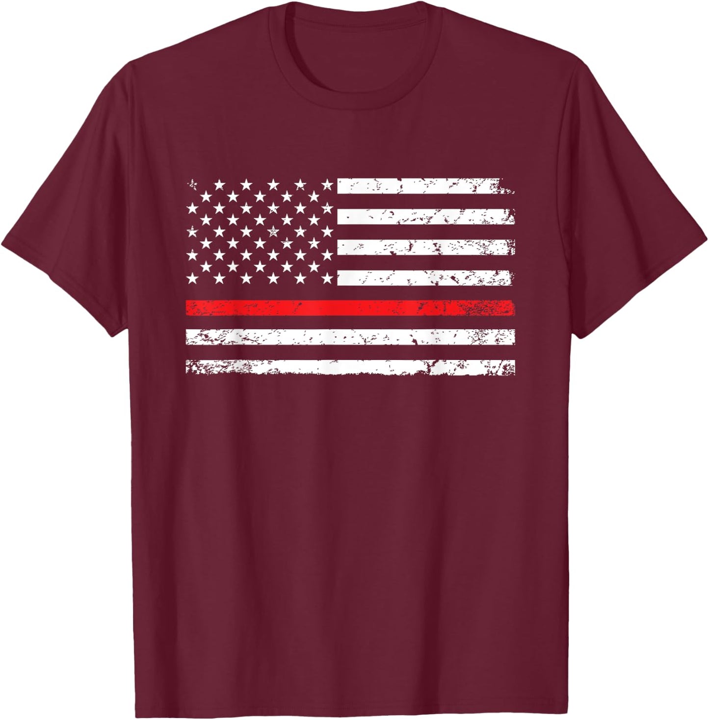 Thin Red Line American Flag Firefighter Gift T-Shirt - T-Shirt | Maroon