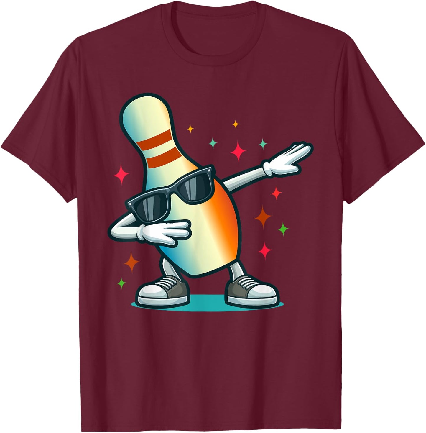Bowling Pin Dabbing Sunglasses Bowler Player Kids Boys Men T-Shirt - T-Shirt | Maroon