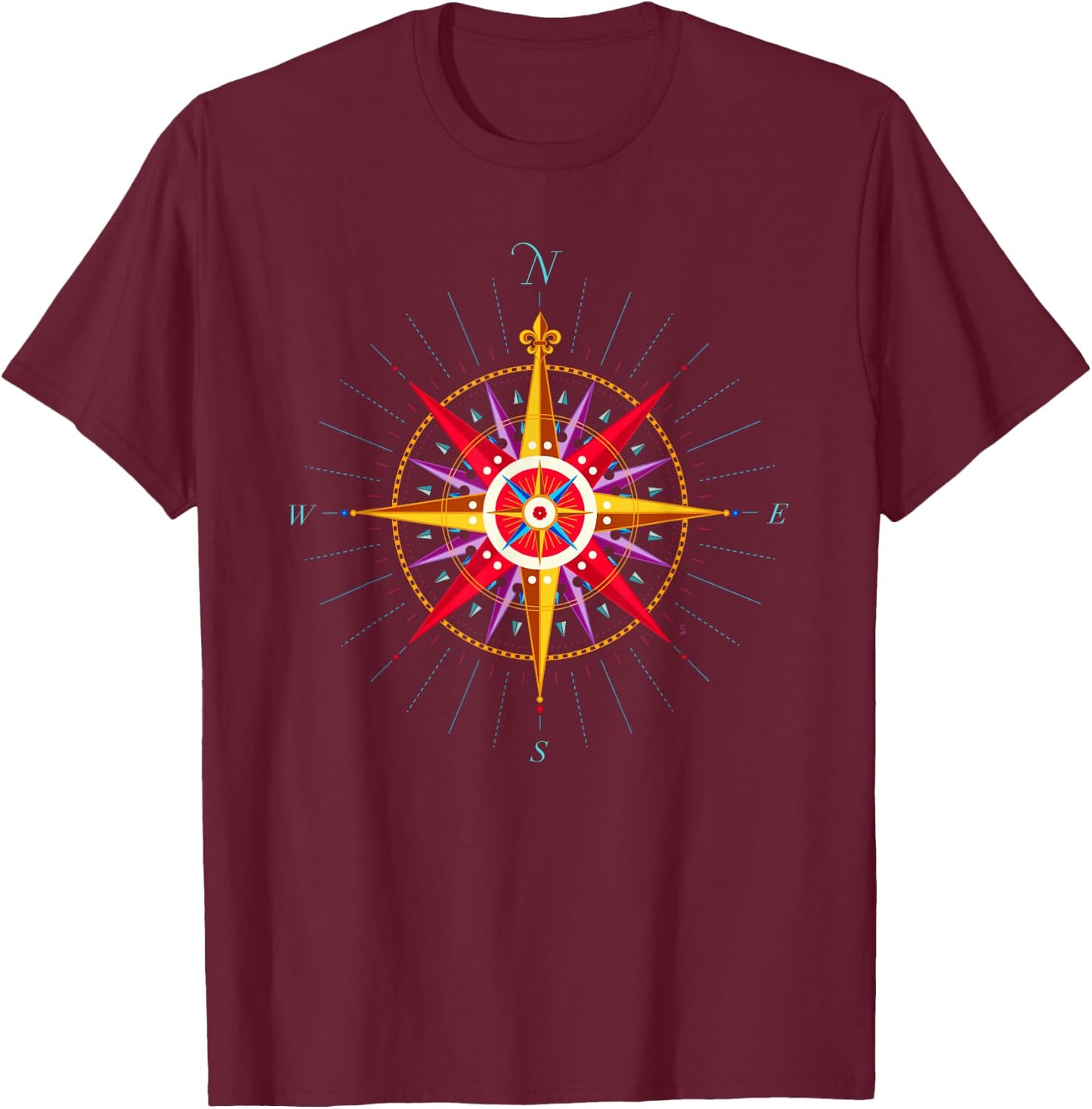 Rose Compass Vintage Travel Adventure Gift T-Shirt - T-Shirt | Maroon