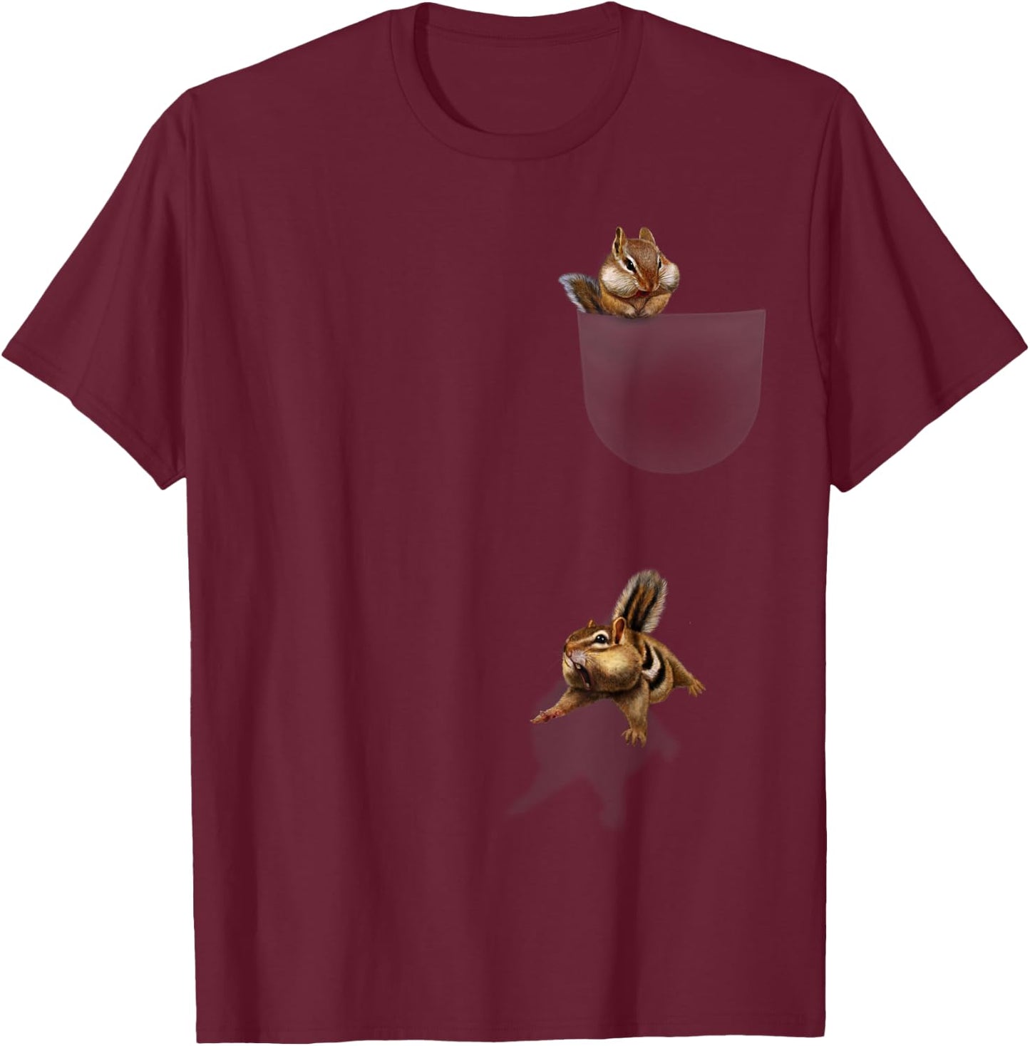 Cute Pocket Chipmunk, Funniest Squirrel Falling Medium Asphalt T-Shirt - T-Shirt | Maroon