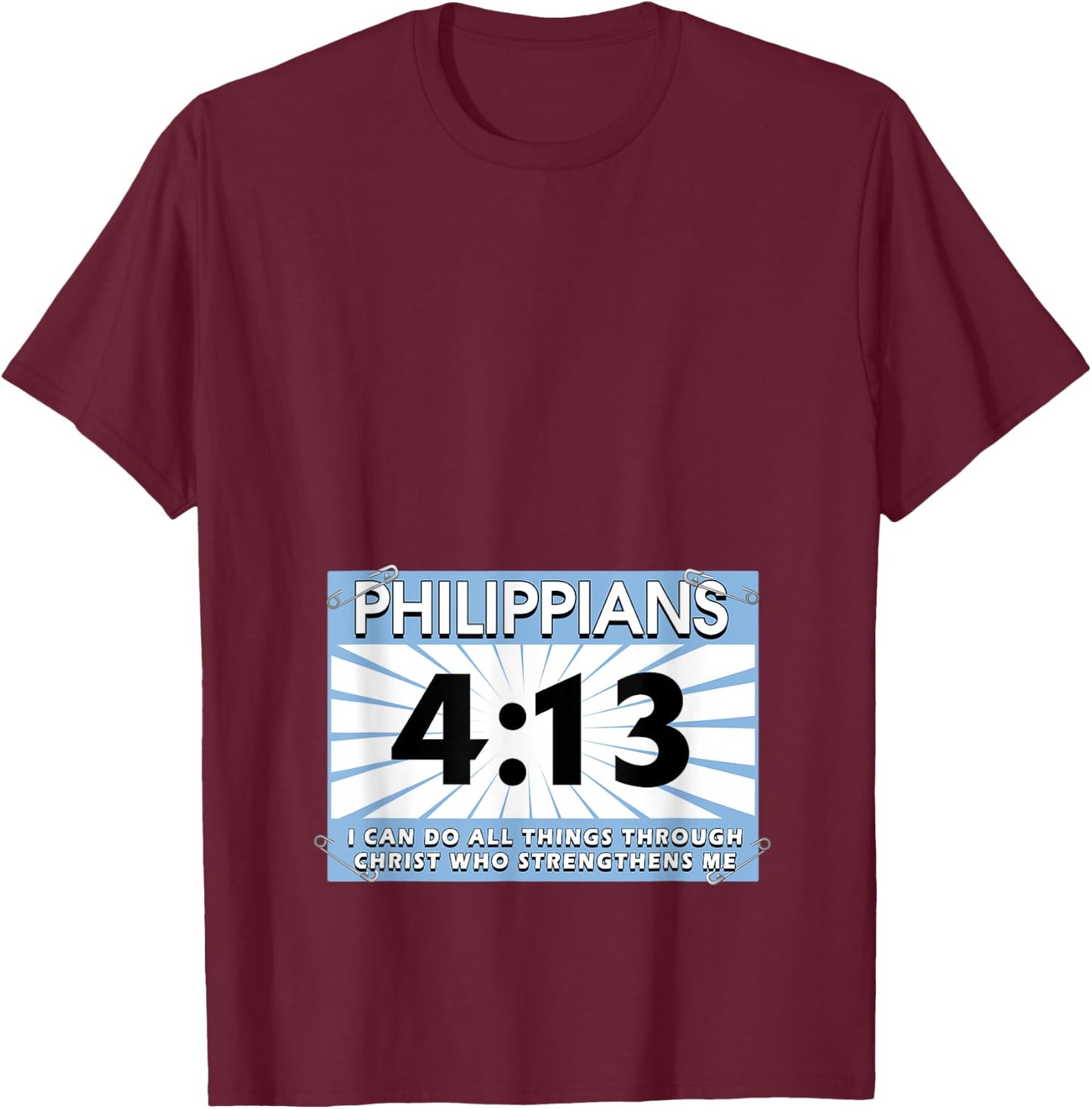 Runners Bib Philippians 4:13 Christ Faith Running Marathon T-Shirt - T-Shirt | Maroon