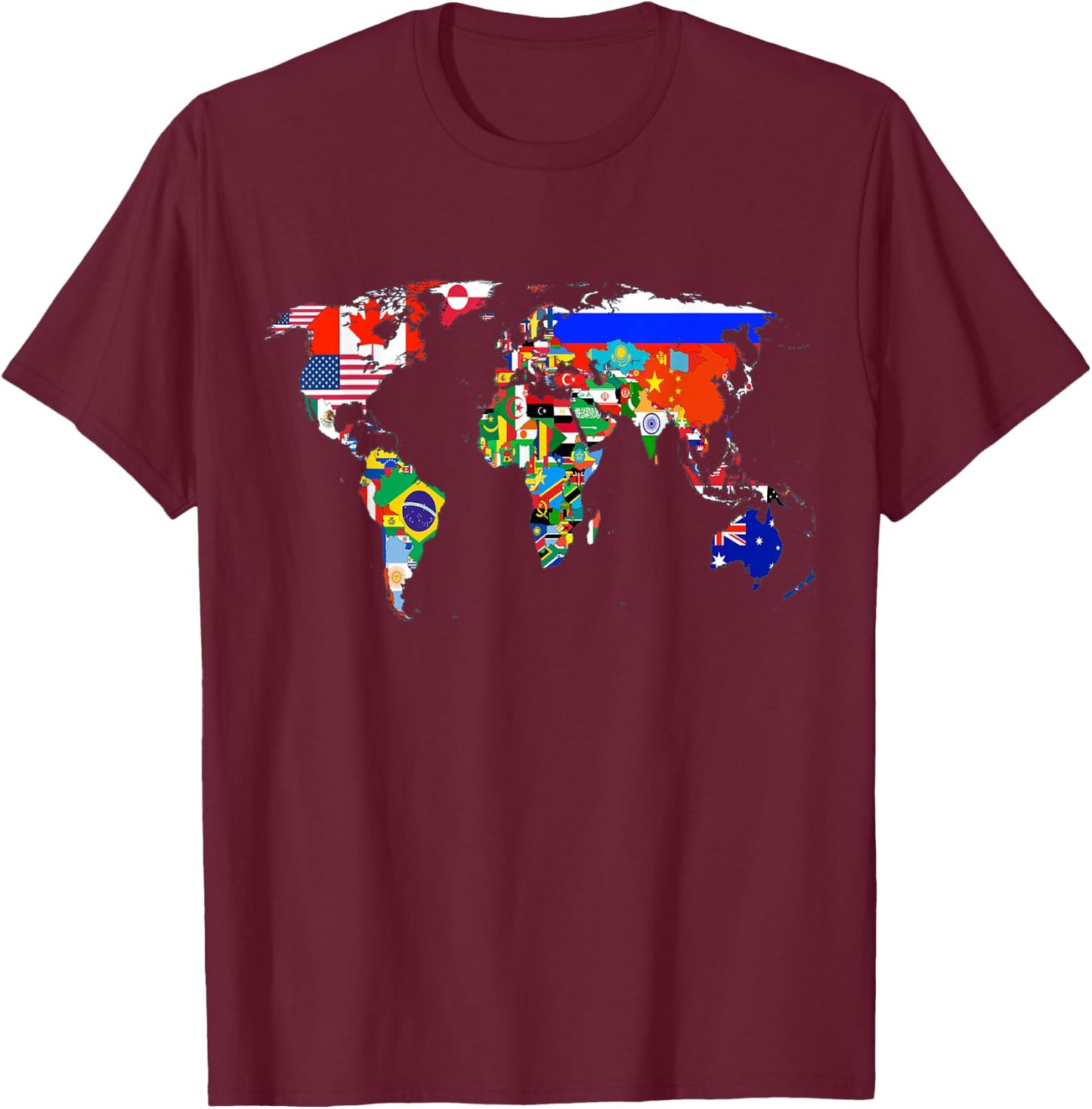 World Map Country Flag Atlas T-Shirt - T-Shirt | Maroon