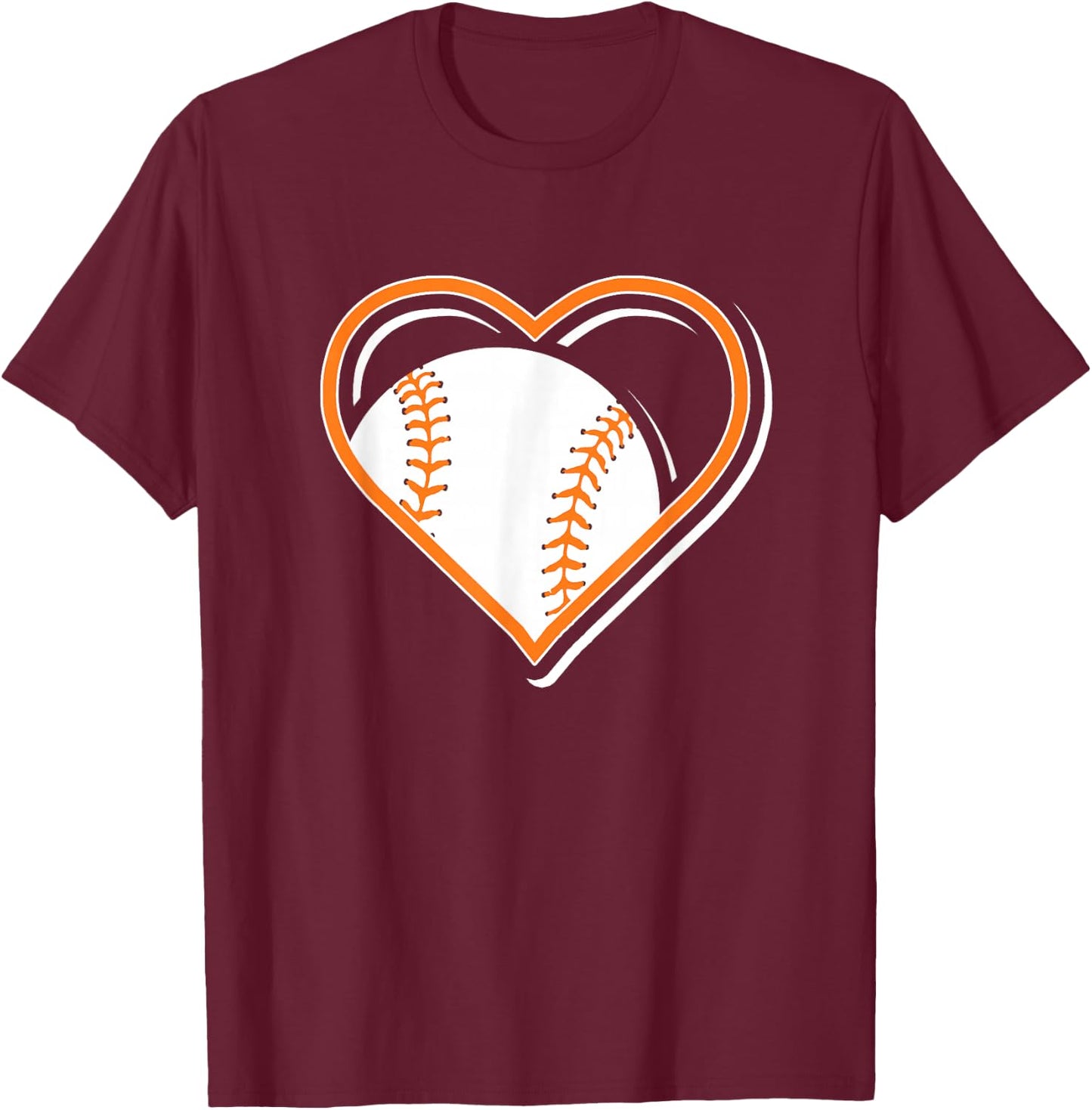 Cute Orange Baseball Heart Shirt - Baseball in Heart T-Shirt - T-Shirt | Maroon