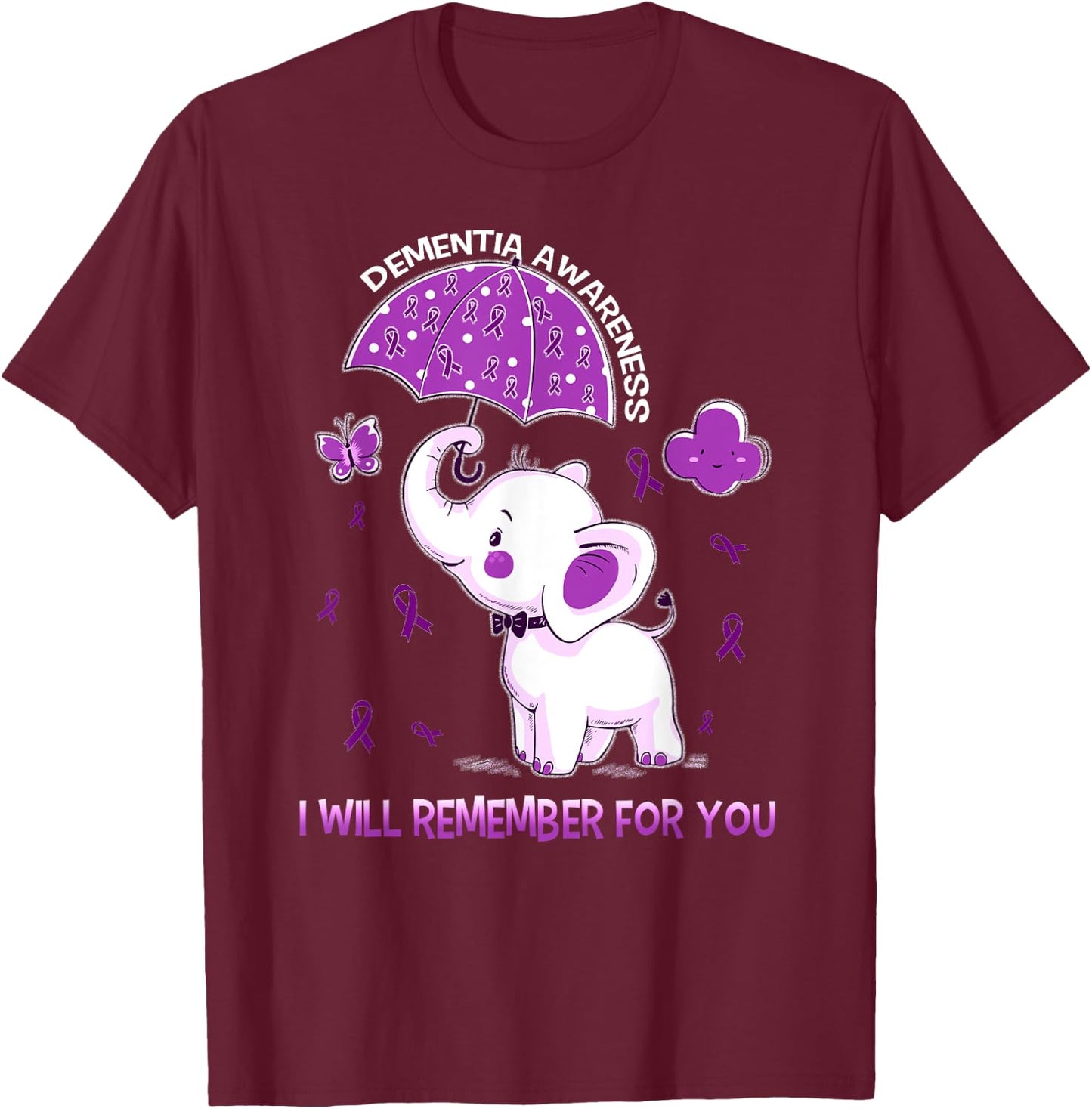 Dementia Awareness Elephant T-Shirt - T-Shirt | Maroon