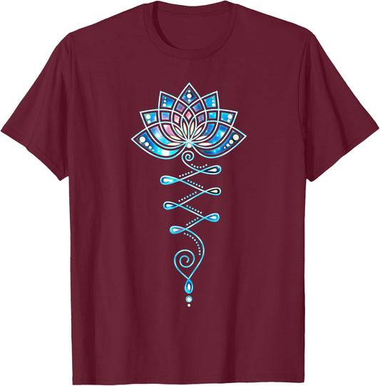 Lotus Flower Unalome Yoga Meditation Awareness Zen T-Shirt - T-Shirt | Maroon